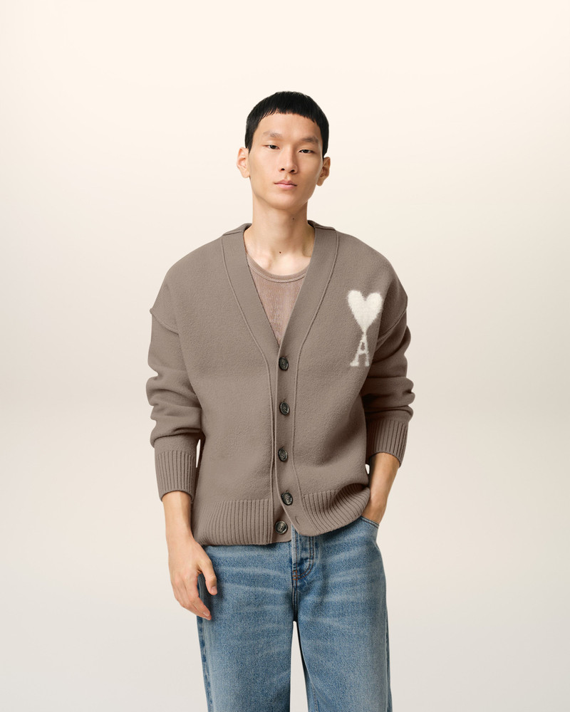 AMI Paris TAUPE WOOL AMI DE COEUR CARDIGAN outlook