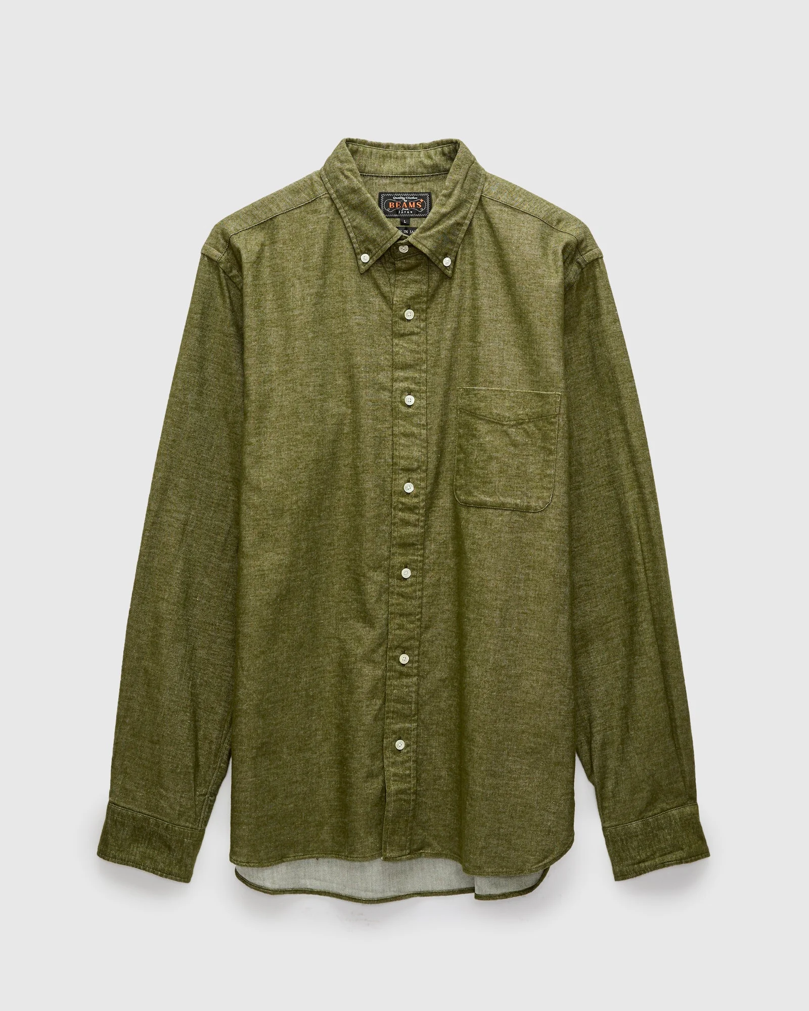 Solid Flannel Button-Down Shirt in Olive - 1