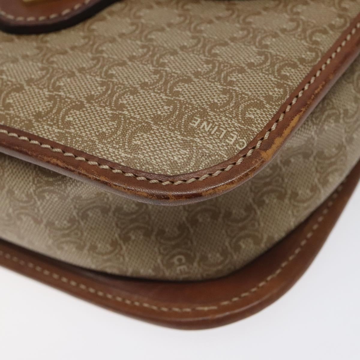 CELINE Macadam Canvas Shoulder Bag Pvc Leather Beige Brown Gold - 11
