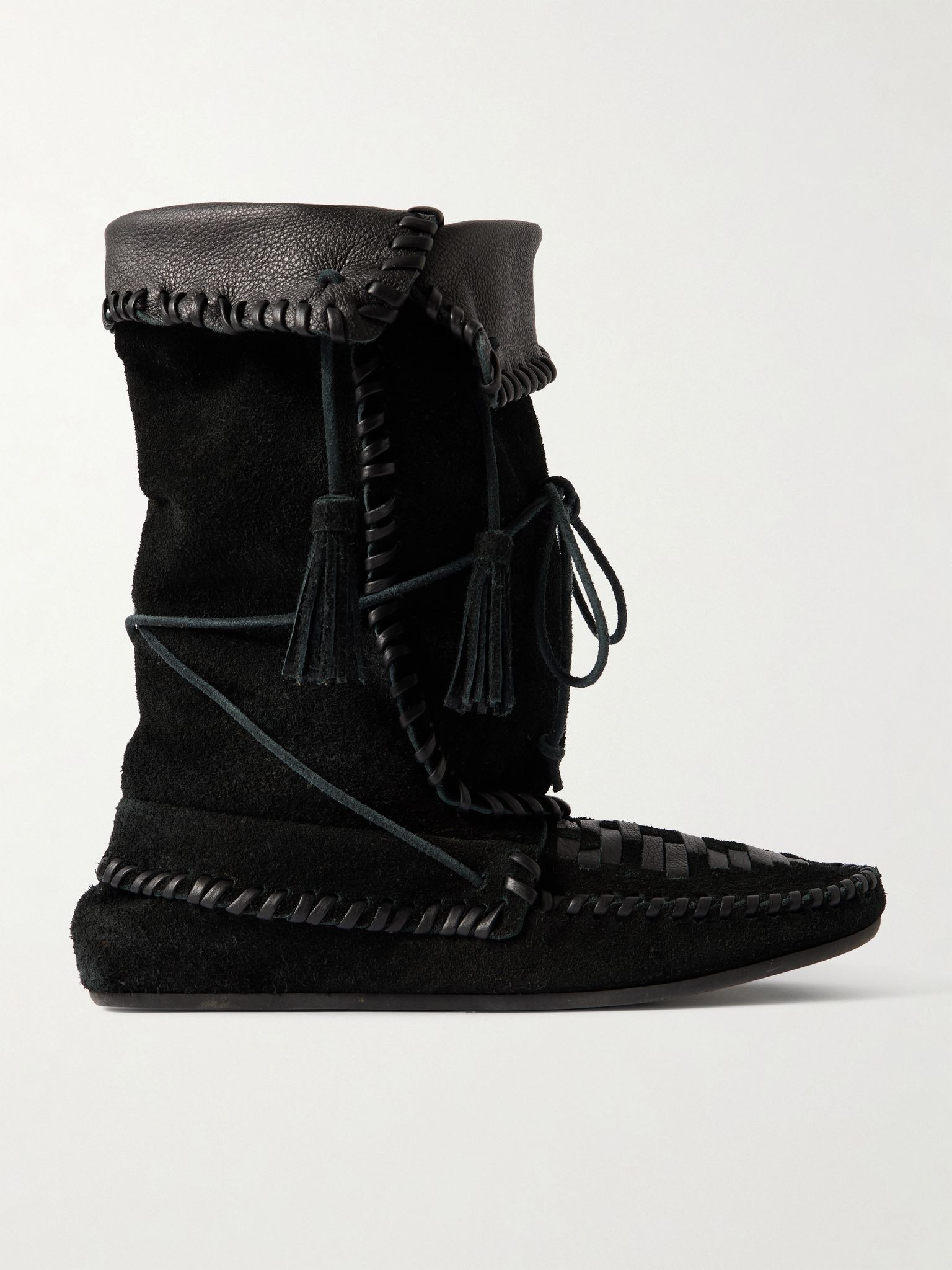 Winki tasseled whipstitched suede boots Black - 1