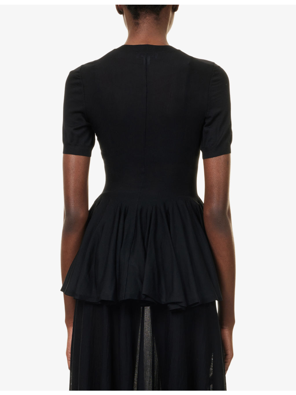 Short-Sleeve Peplum Wool Top - 4