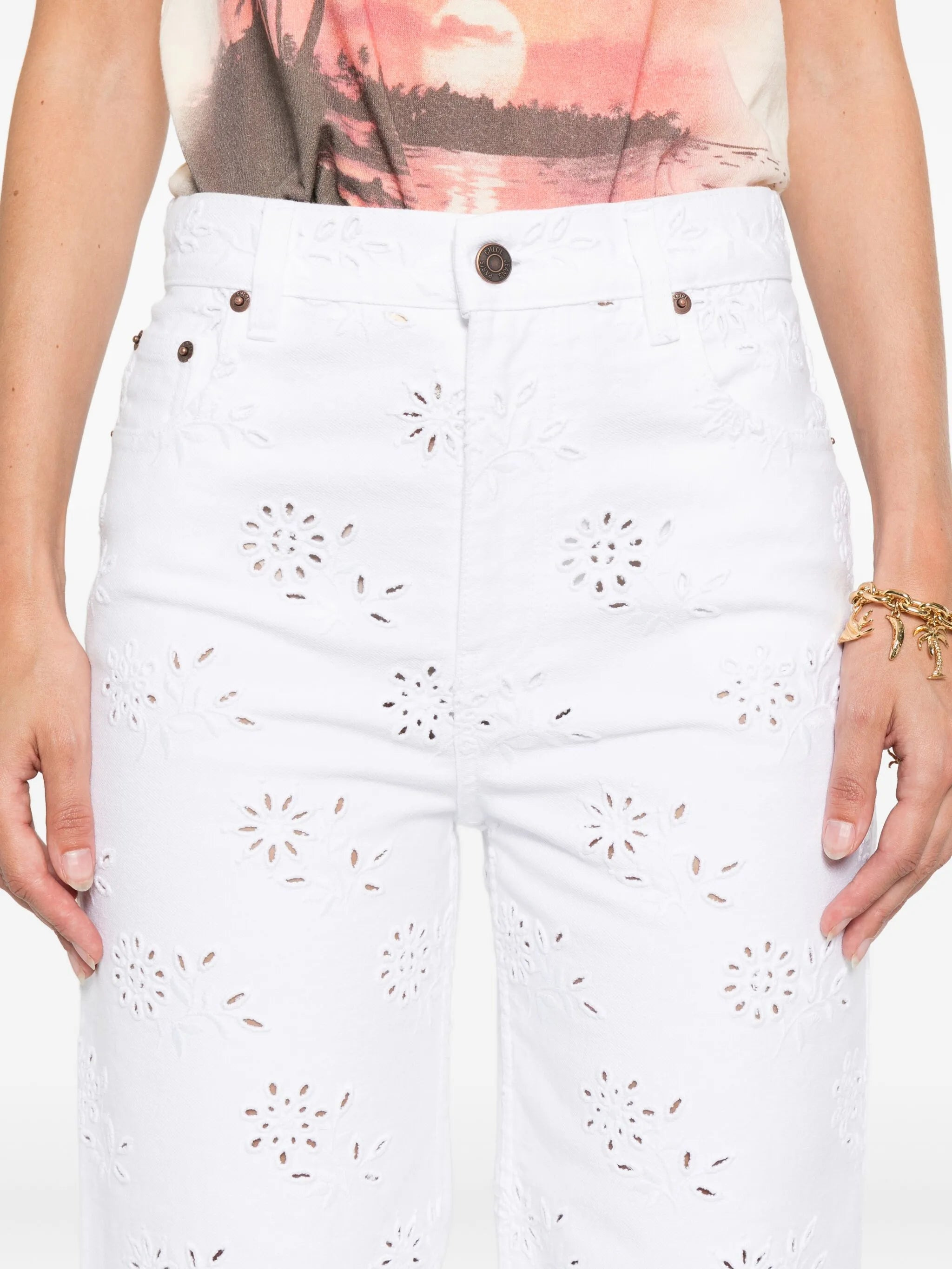 cut-out wide-leg jeans - 5