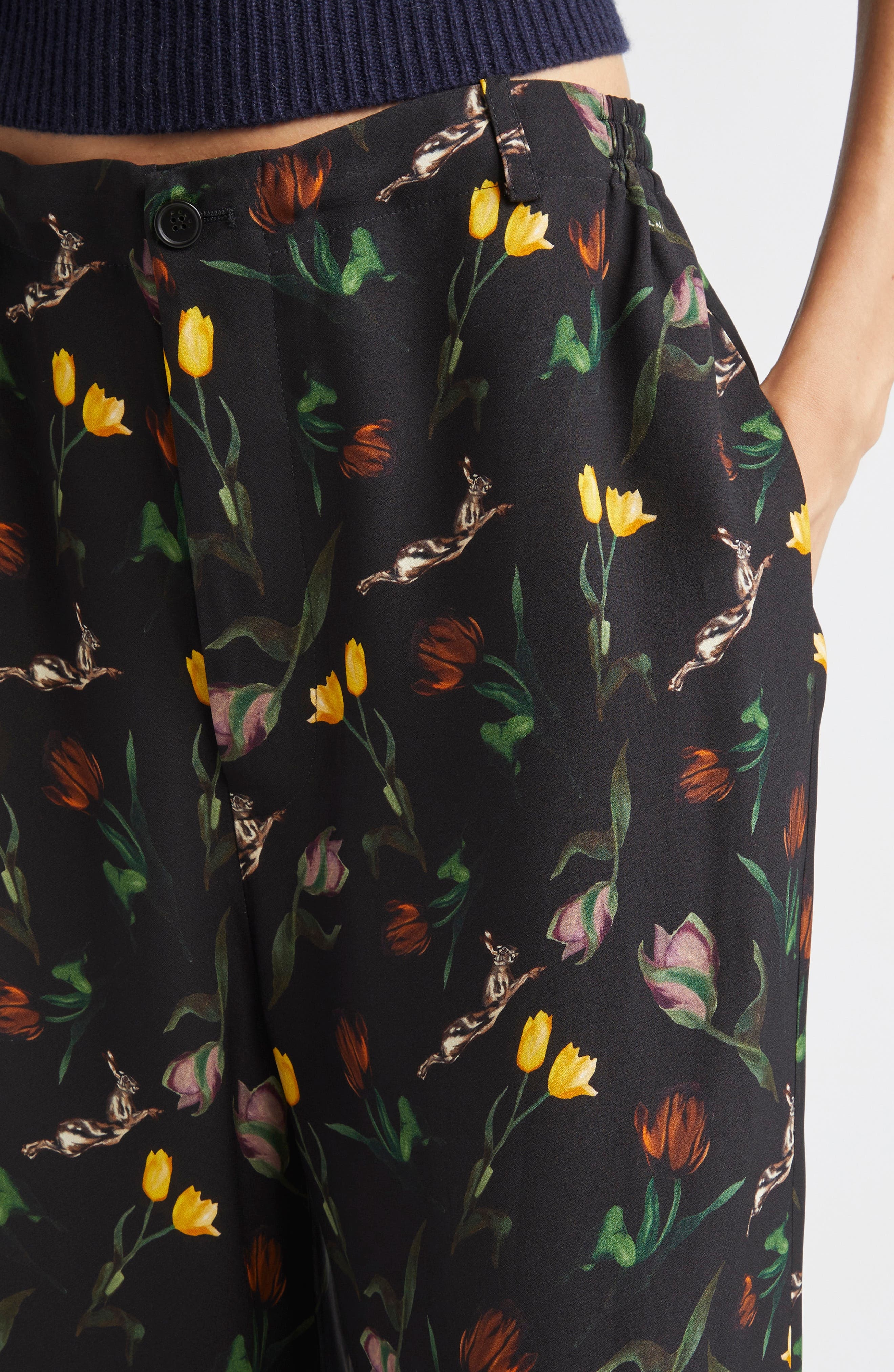 Marni Tulips & Hares Wide Leg Pajama Pants in Drn99 Black at Nordstrom - 5