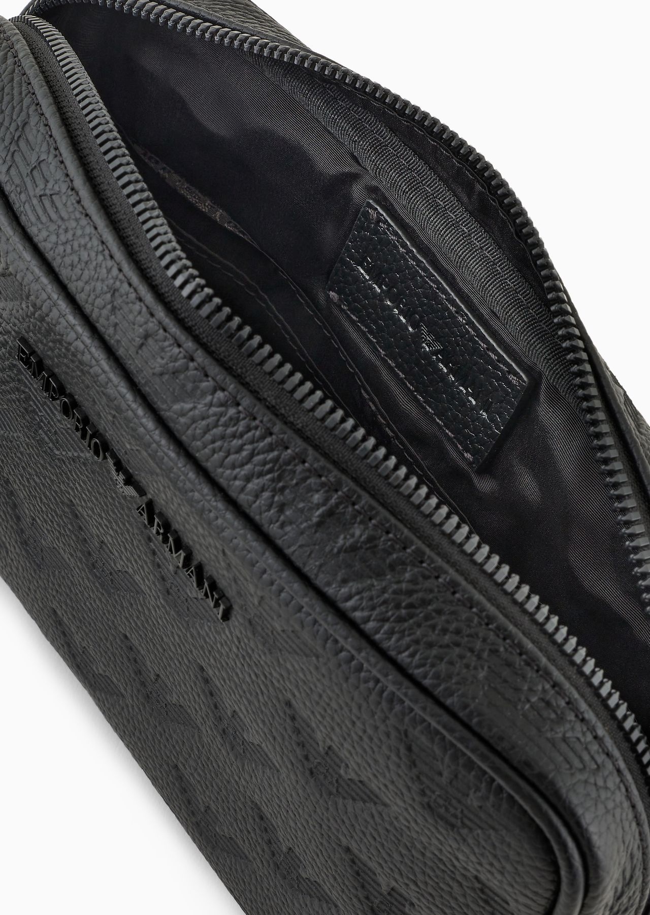 Leather washbag with all-over embossed eagle - 3