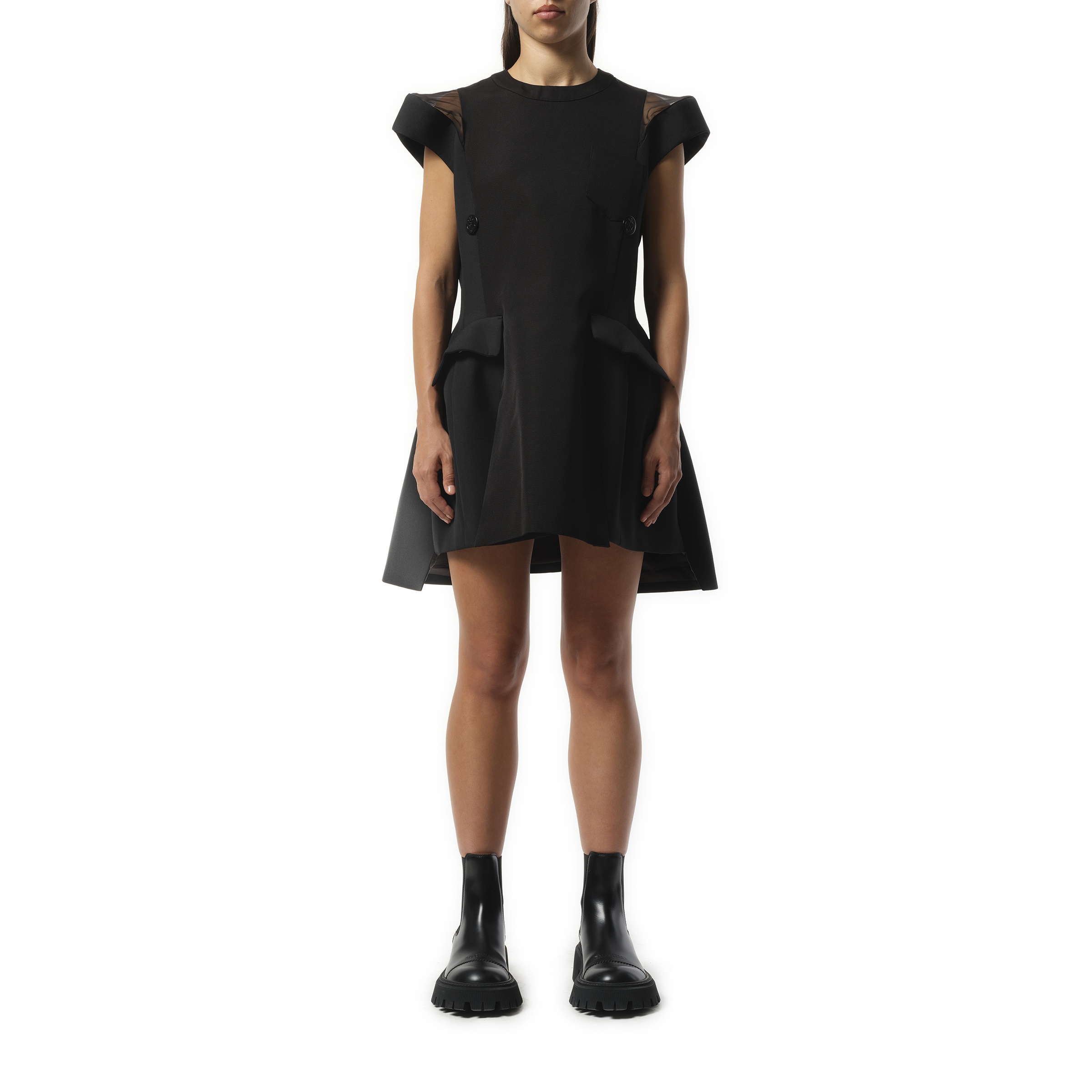 sacai Double-Faced Silk Cotton Dress in Black | REVERSIBLE