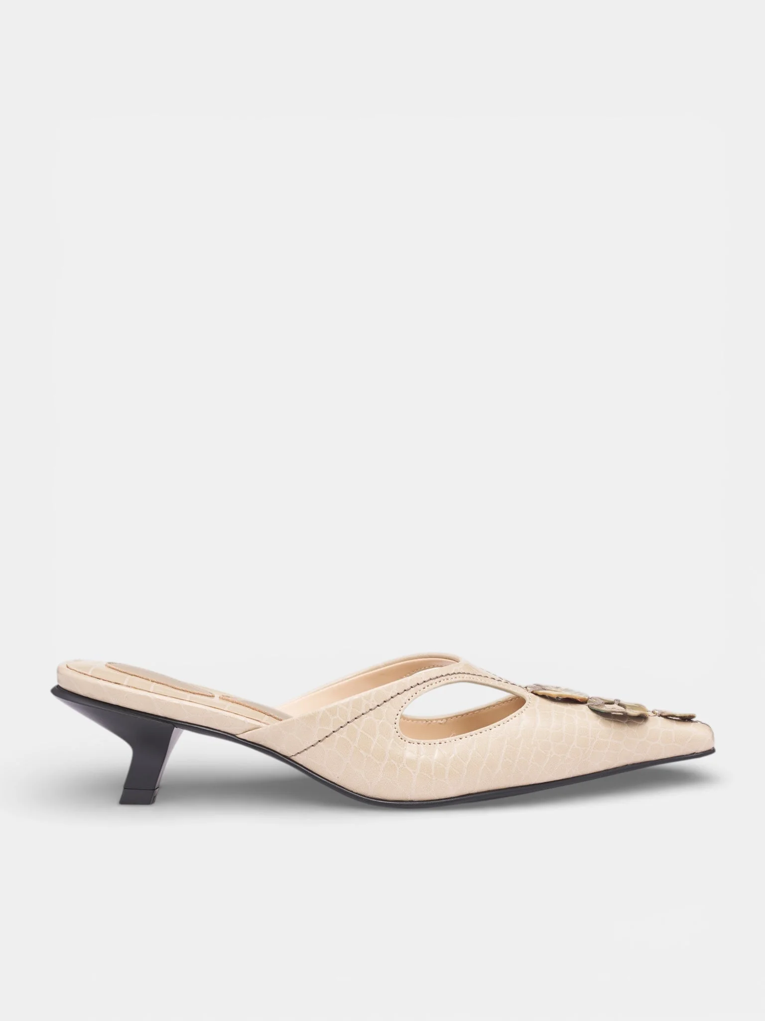 Oatmeal Croc-Embossed Heeled Mules - 1