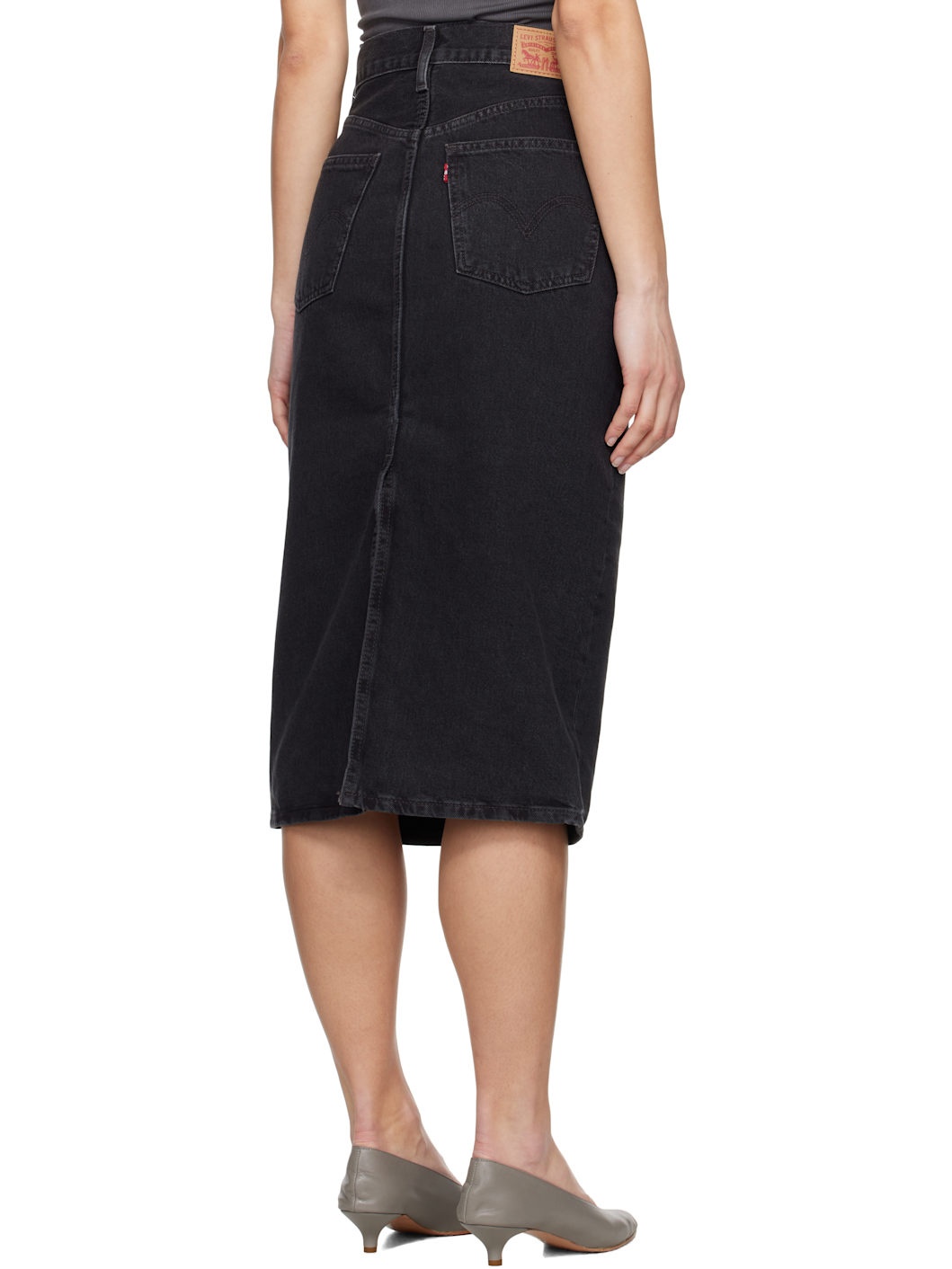 Black High Rise Slit Midi Skirt - 3