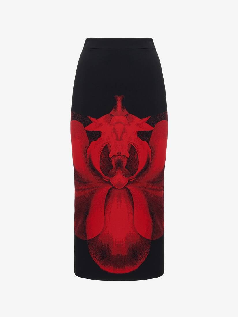 Women's Ethereal Orchid Pencil Skirt in Black/red - 1