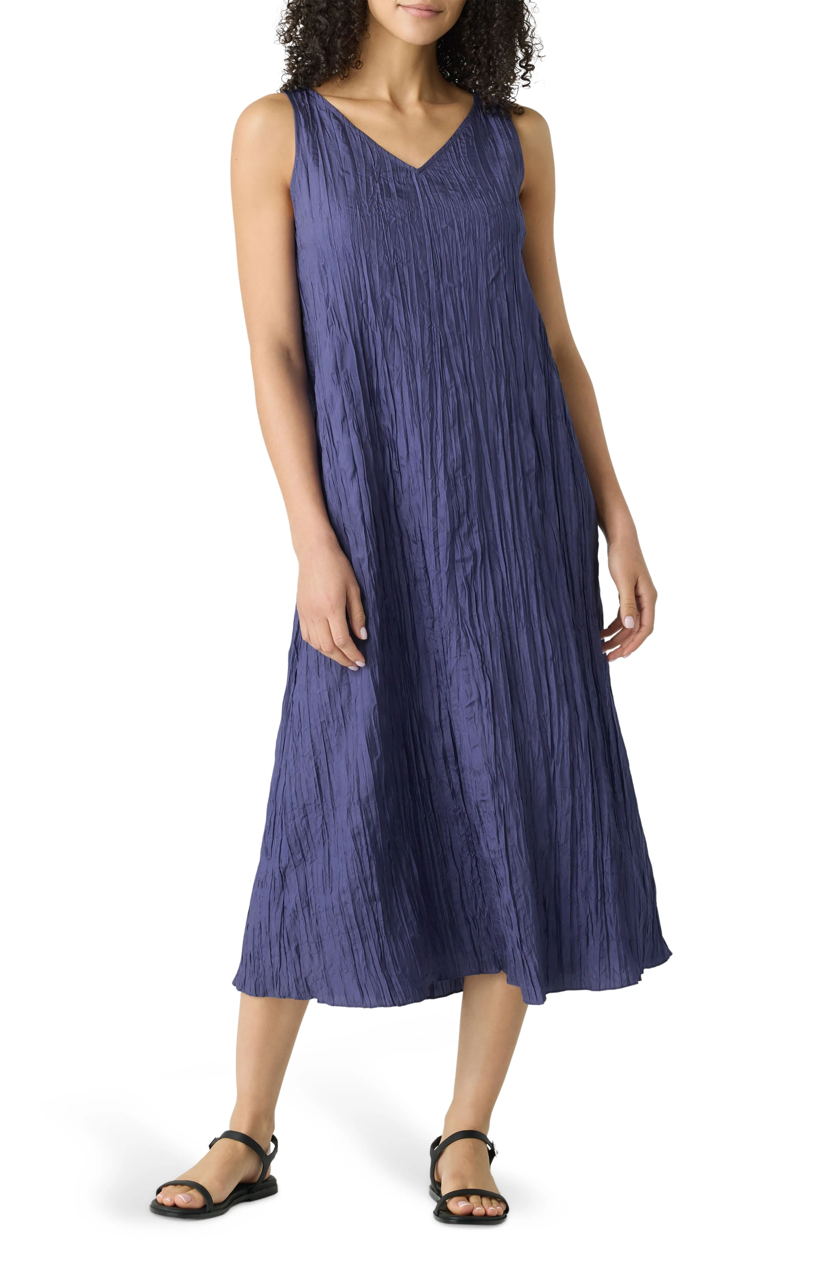 Eileen Fisher Pleated Silk Midi Dress in Bluette at Nordstrom - 1