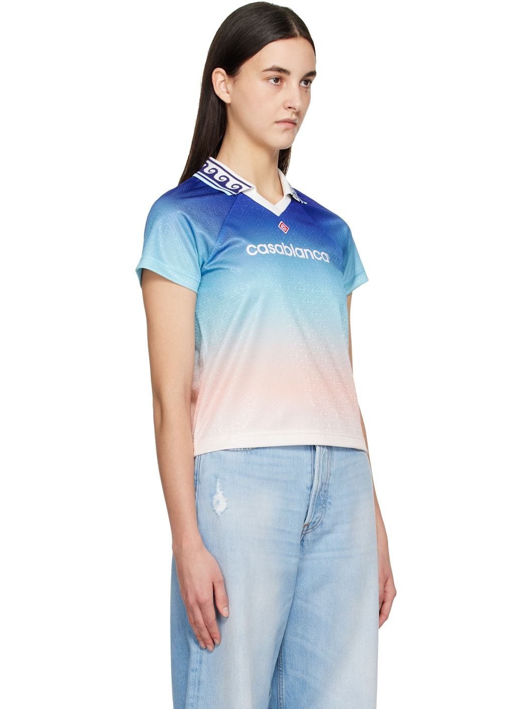 Blue & Pink Jacquard Monogram Football T-shirt - 2