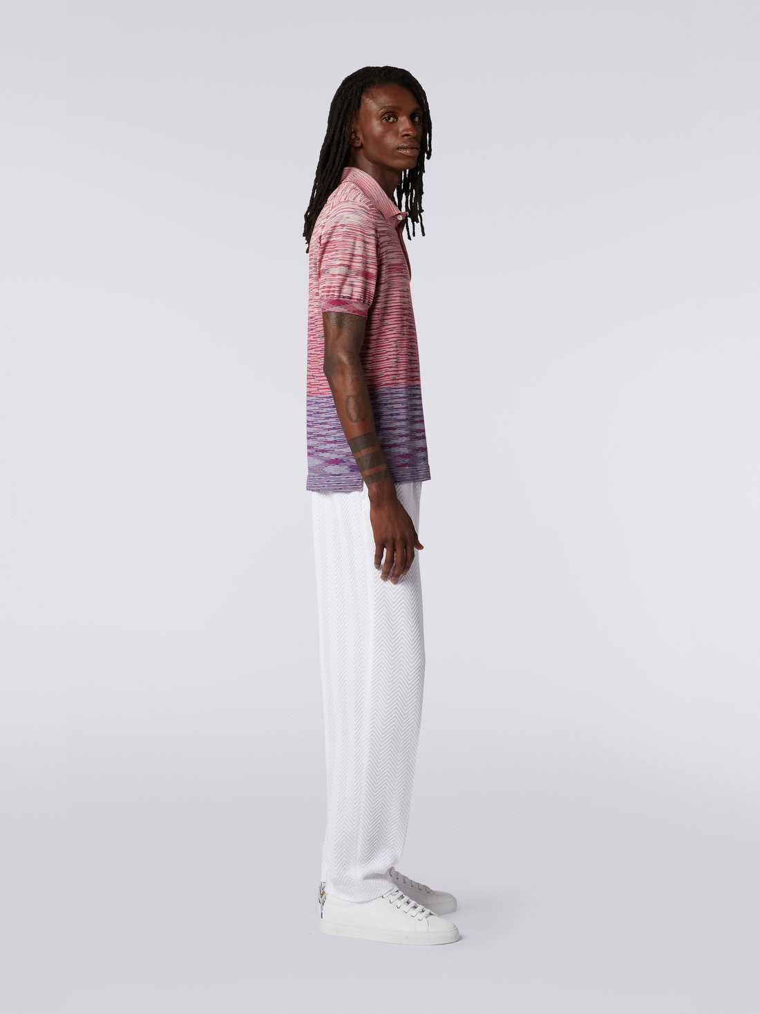 Dégradé striped cotton short-sleeved polo shirt - 3