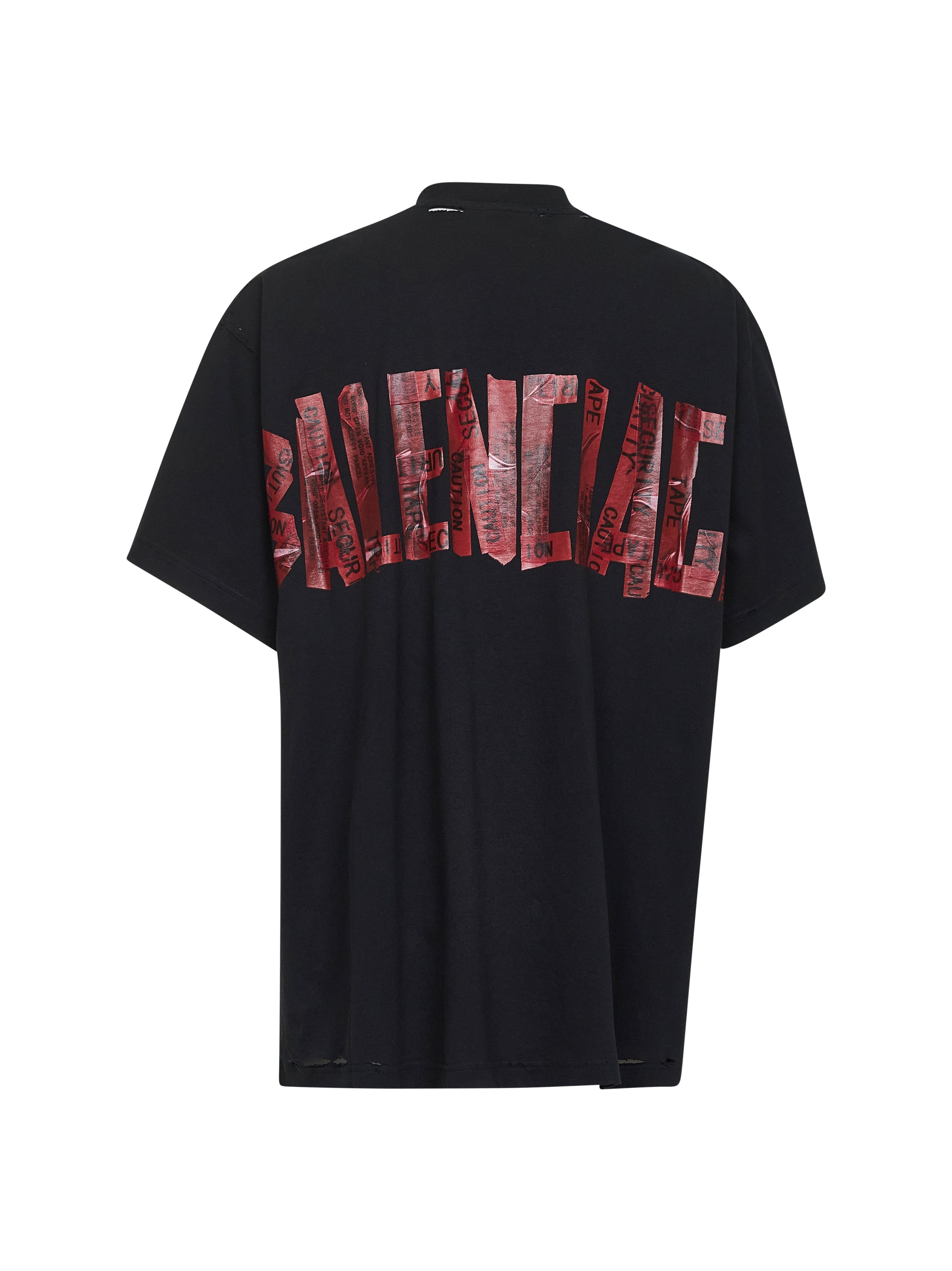 Balenciaga Men Black Security Tape Logo Oversize T-Shirt - 2