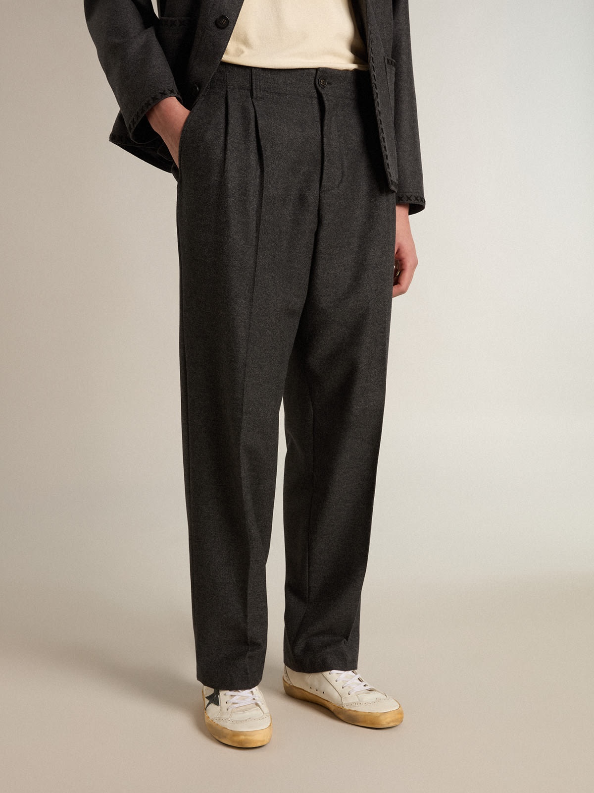 Pants in dark gray wool flannel - 2