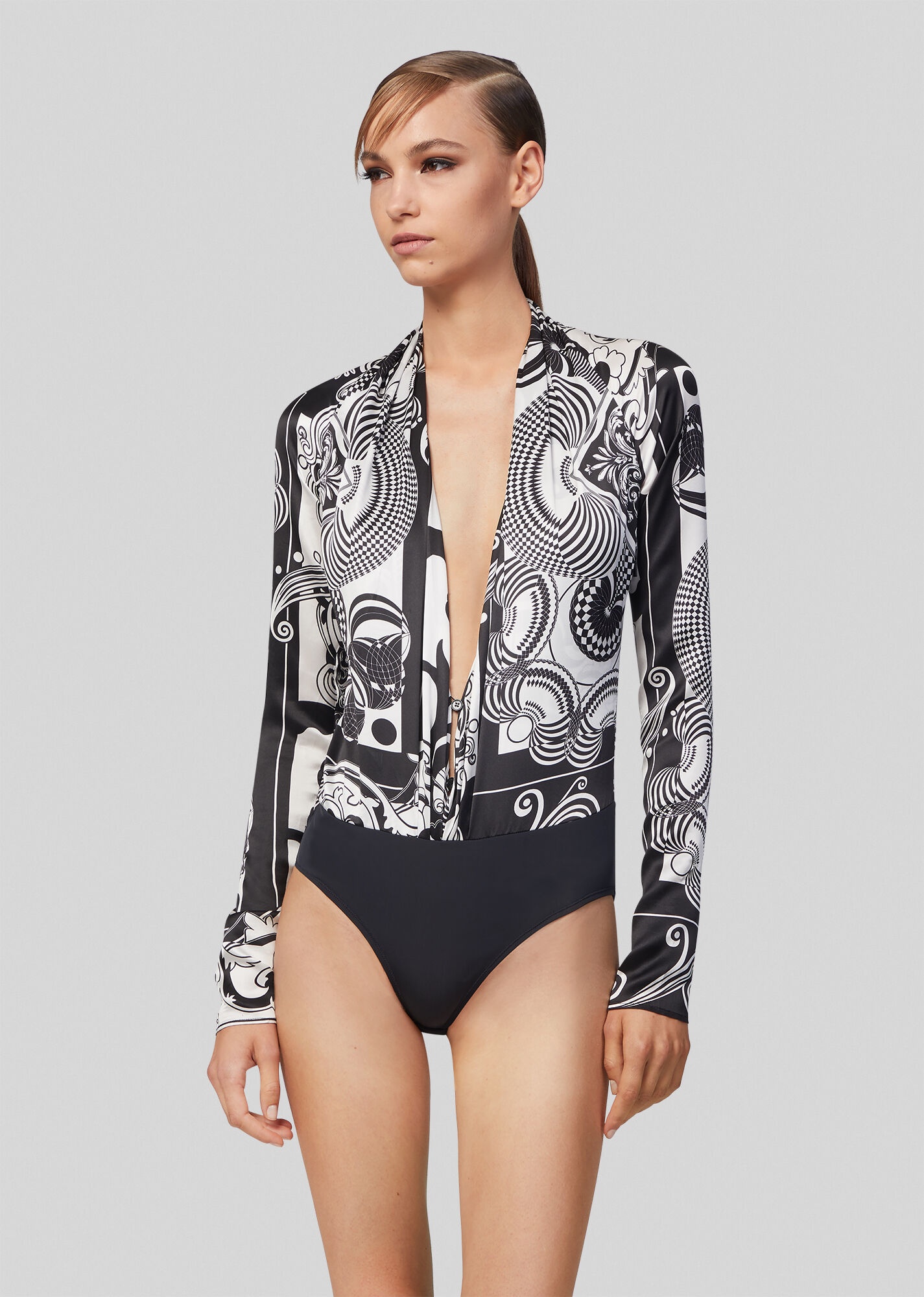 Optical Virtus Print Silk Satin Bodysuit - 2