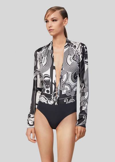 VERSACE Optical Virtus Print Silk Satin Bodysuit outlook