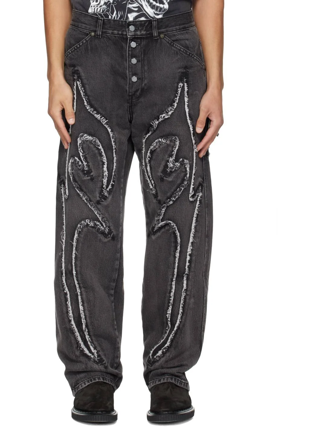 Black Reverse Applique Denim Jeans - 1