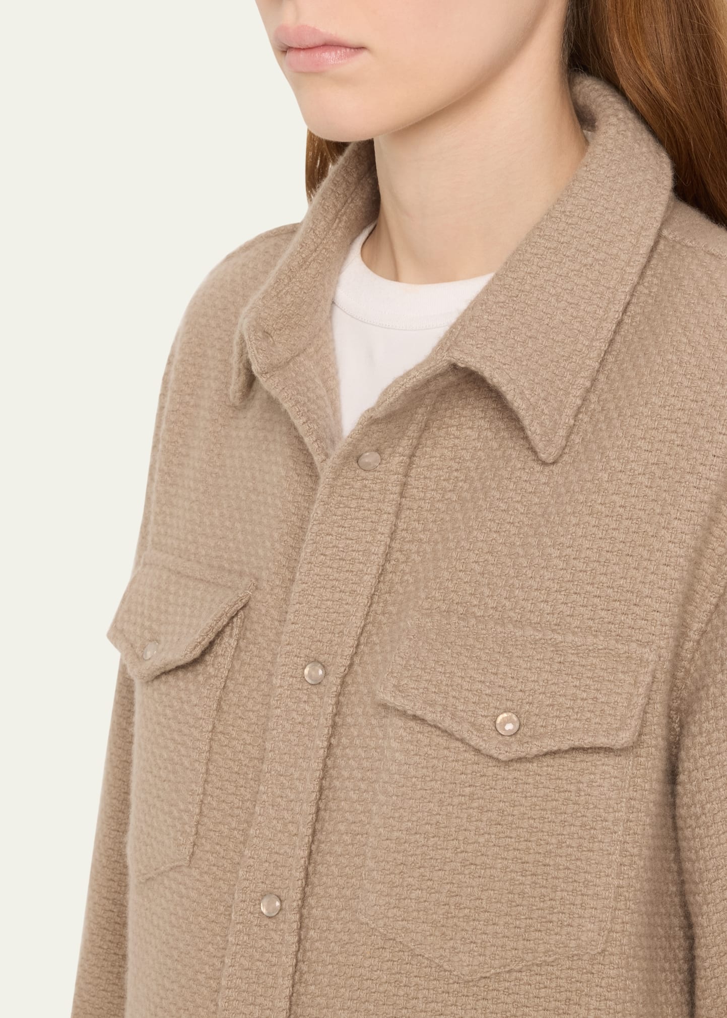 Smoke Waffle Cashmere Shirt Jacket - 5