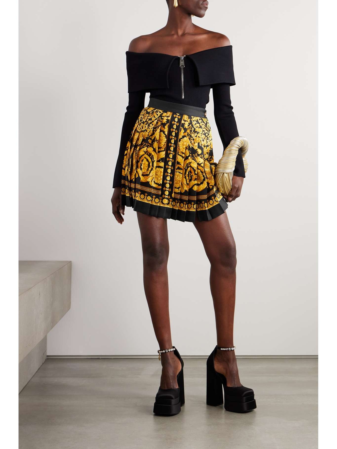 Pleated printed silk-twill mini skirt - 2