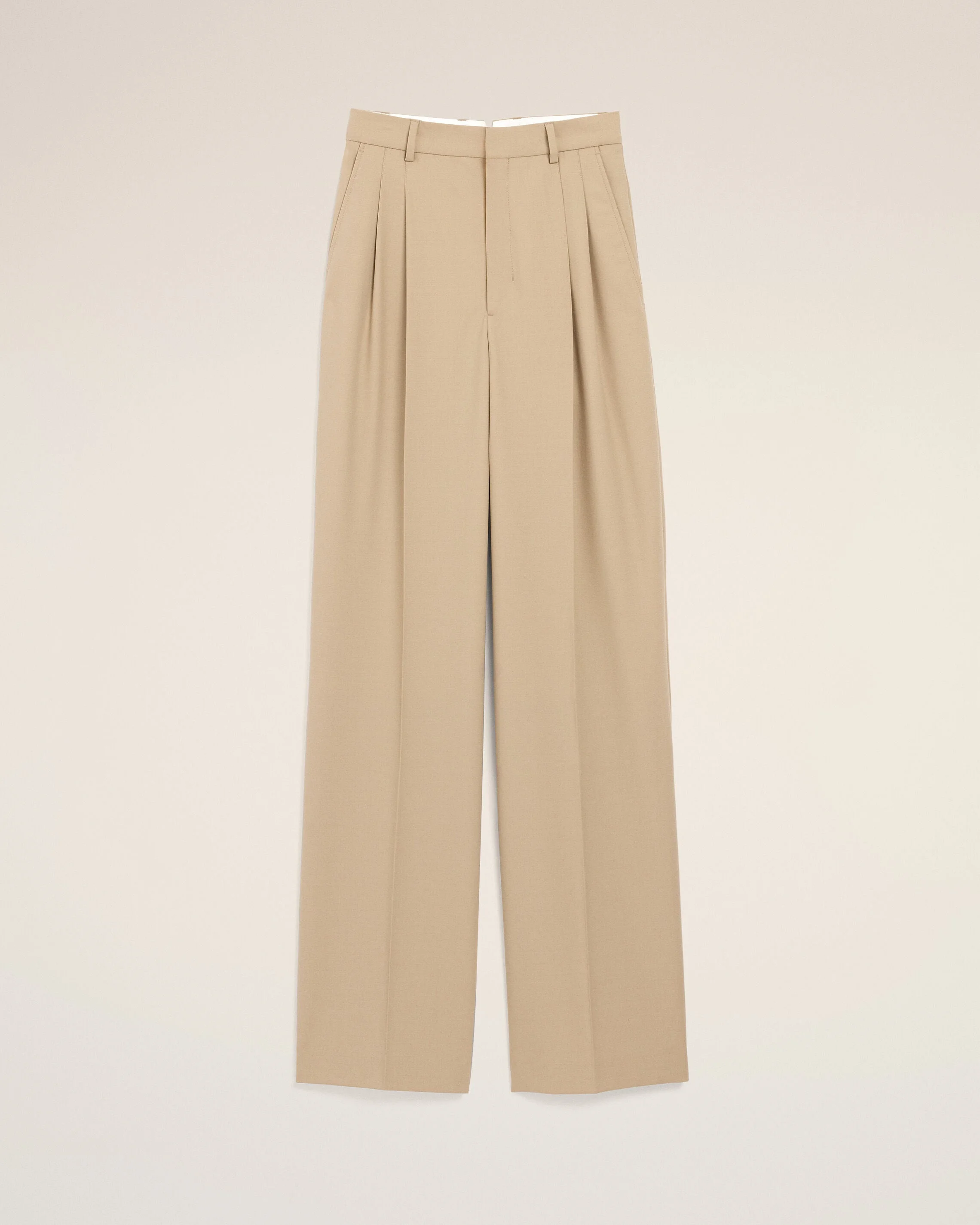 BEIGE NEW WOOL HIGH WAIST WIDE TROUSERS WITH TWO PLEATS - 1