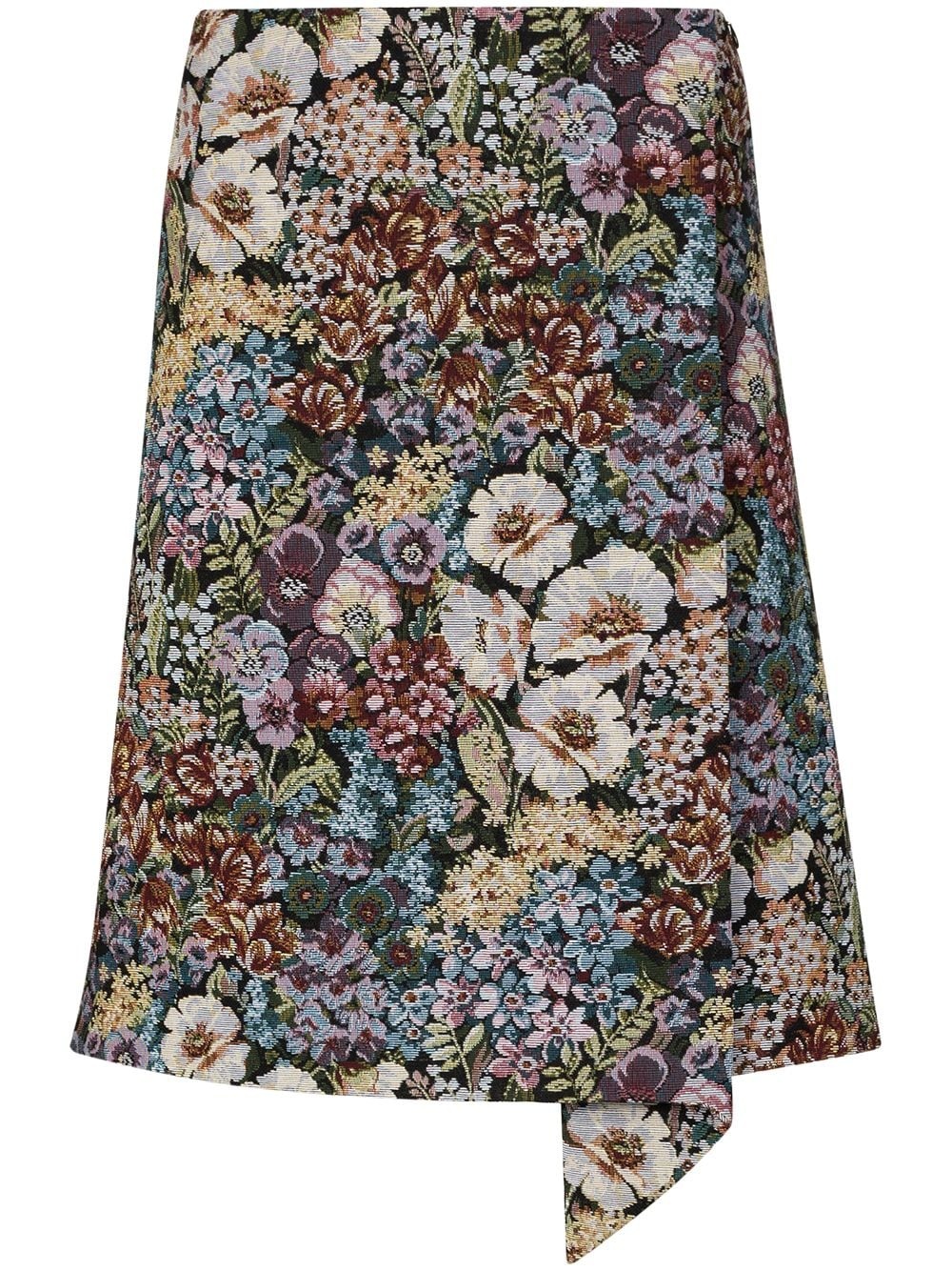 floral-jacquard wrap-around skirt - 1