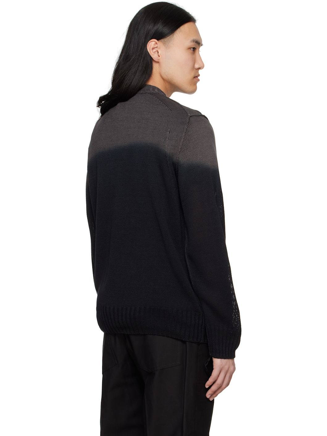 Black & Gray Garment Dye Knit Sweater - 3
