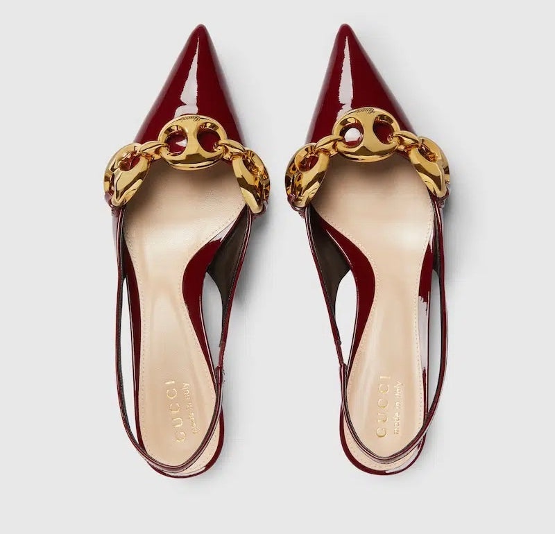 Gucci Marina Chain Patent Leather Slingback Pumps - 2