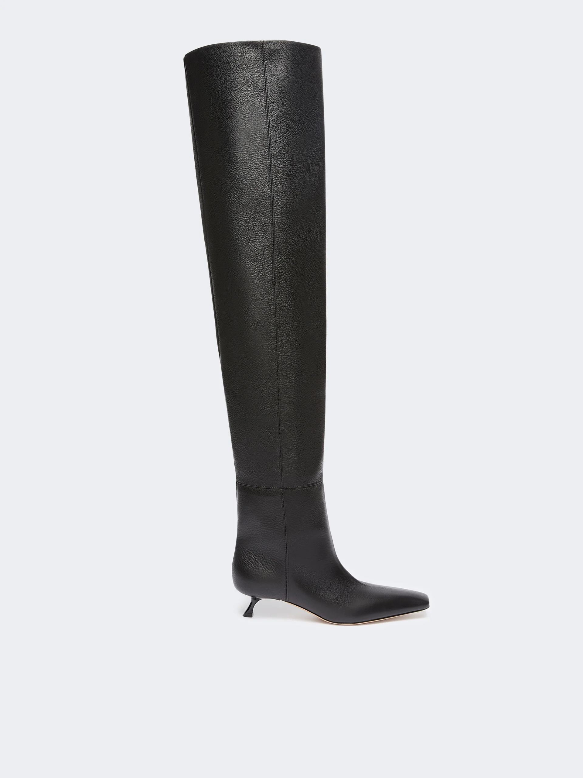 BASCHI Thigh-high boot in deer-print calf leather - BLACK - 1