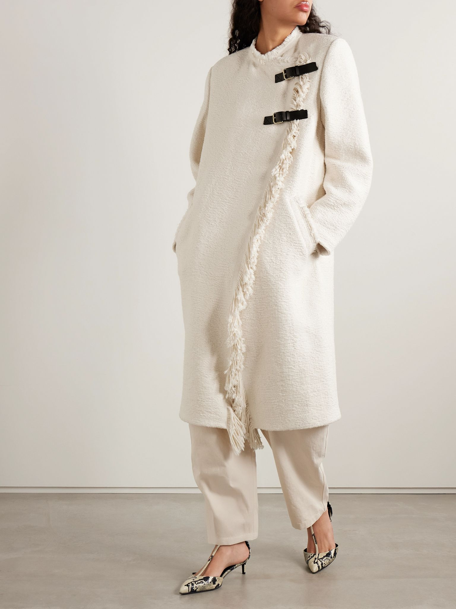 Gameia fringed cotton and linen-blend coat Ecru - 3