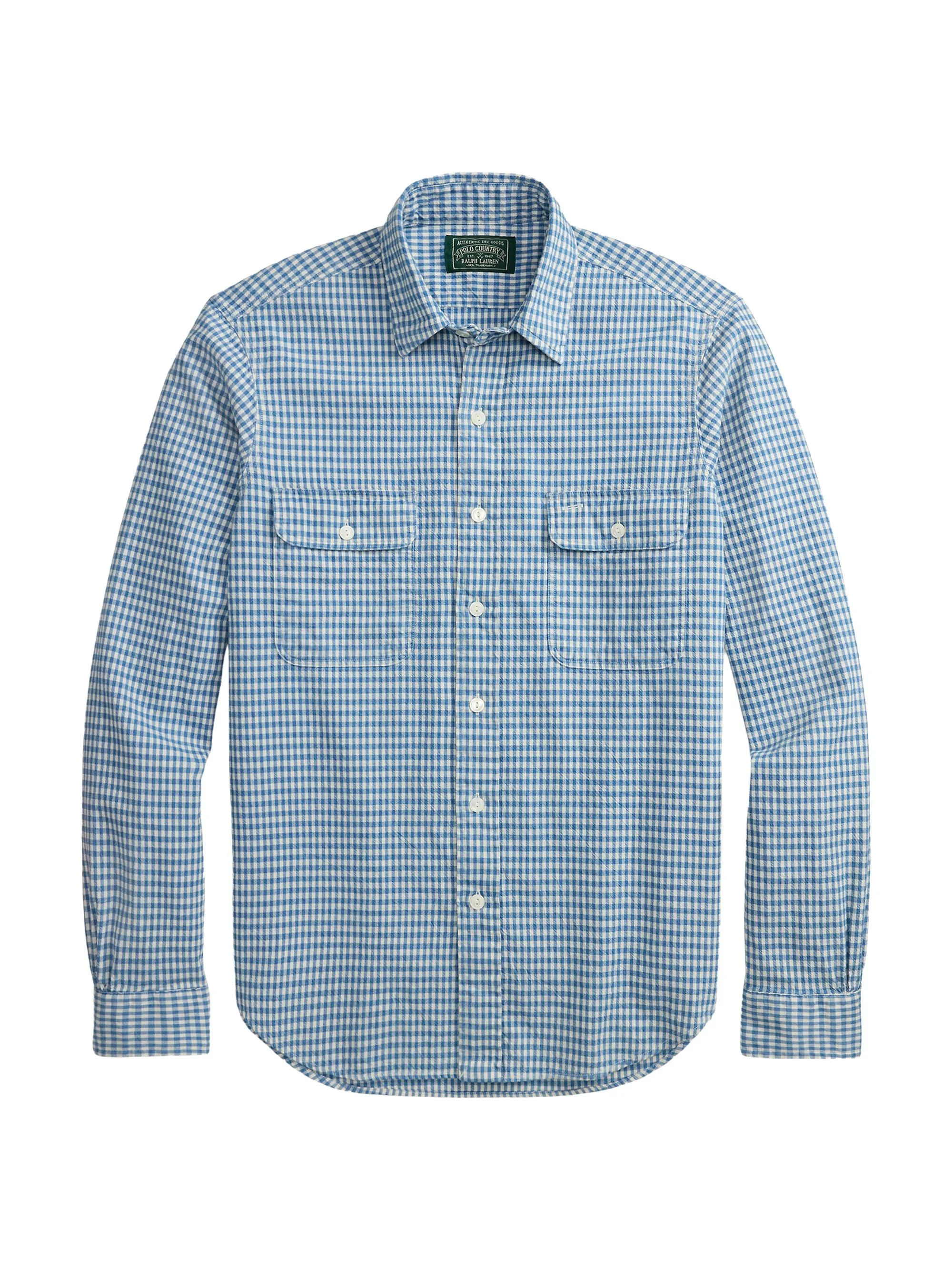 Men's Gingham Cotton Button-Front Shirt - Indigo Cream - 1