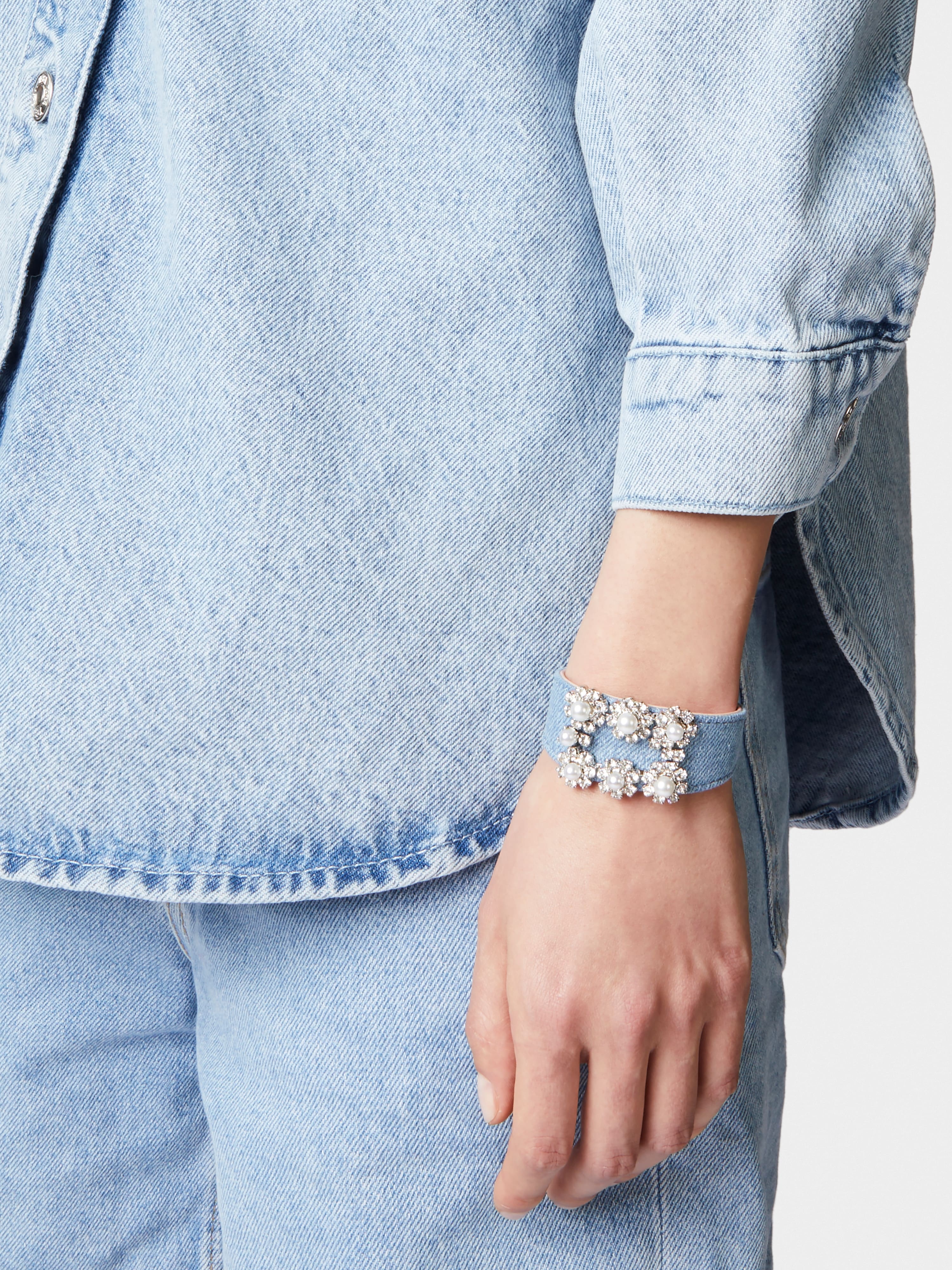 Flower Strass Pearl Buckle Bracelet - 5