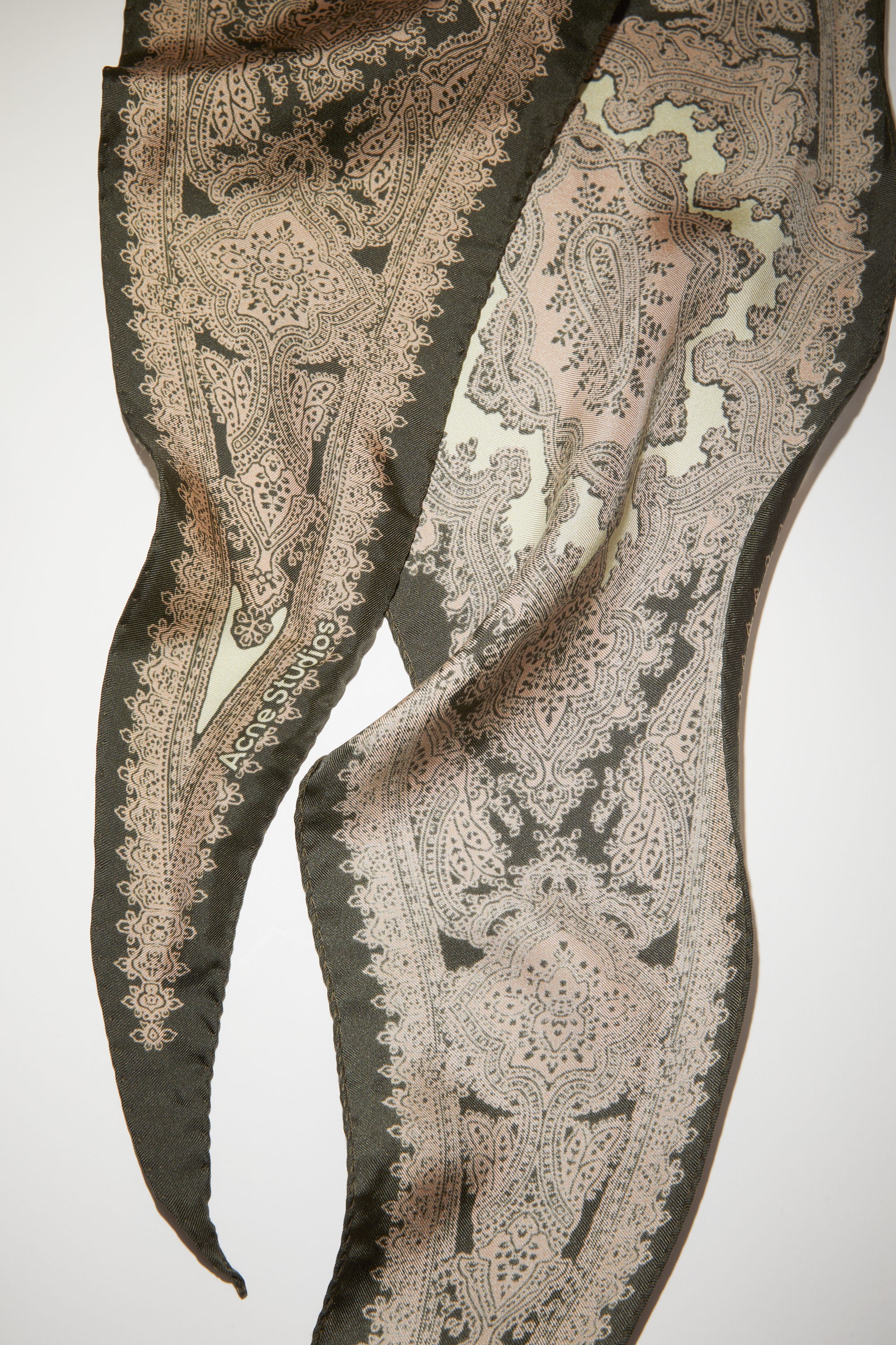 Printed silk scarf - Dark olive/camel brown - 4
