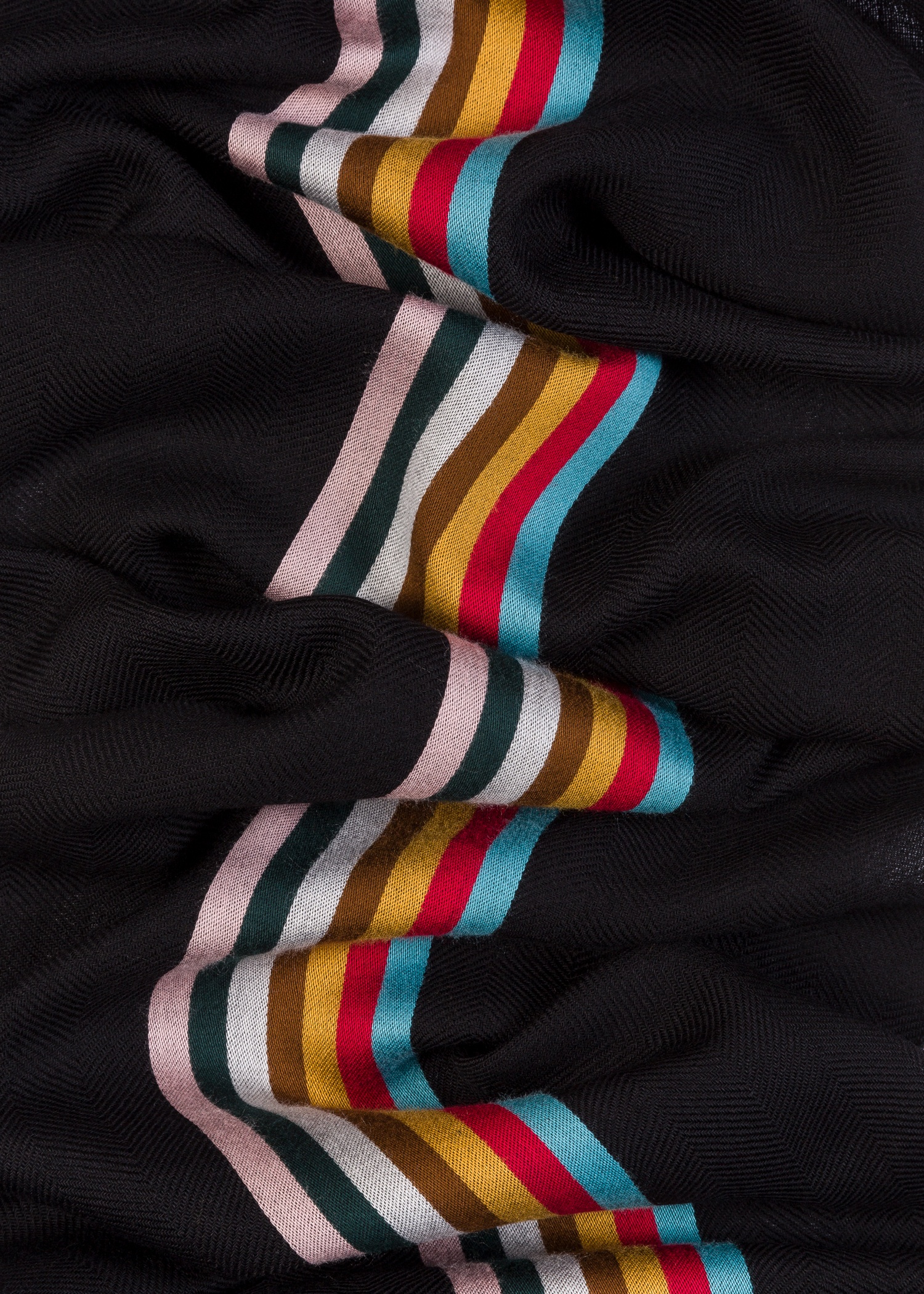 Black Wool-Blend Central Multi Stripe Scarf - 3