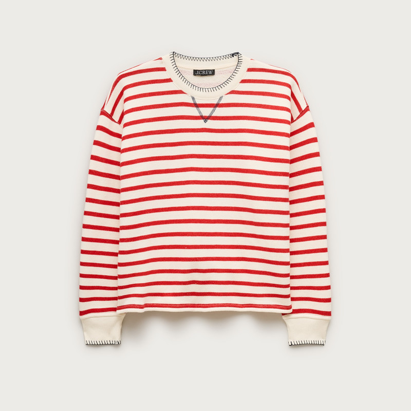 Contrast-trim heritage terry relaxed crewneck sweatshirt in stripe 1