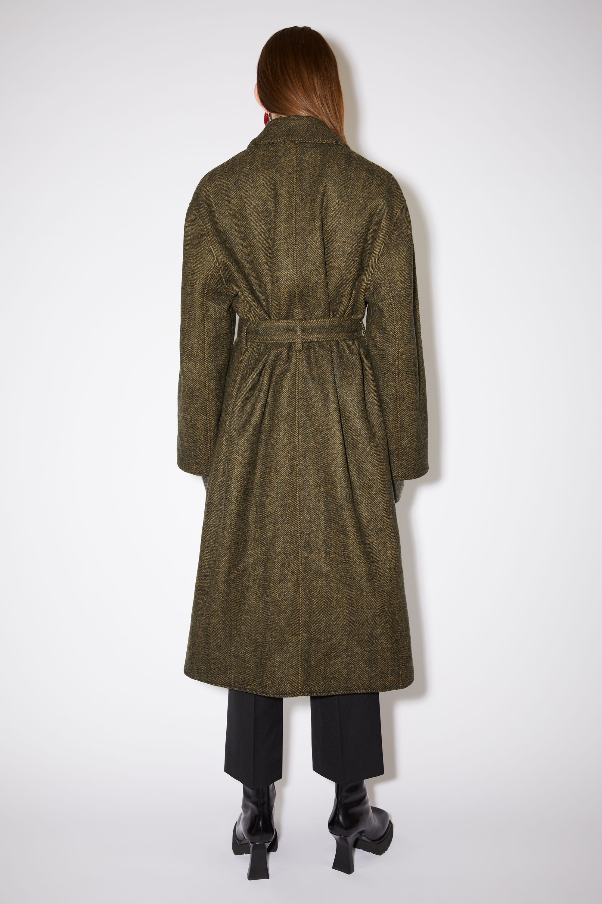 Wool-blend woven belted coat - Military green - 3