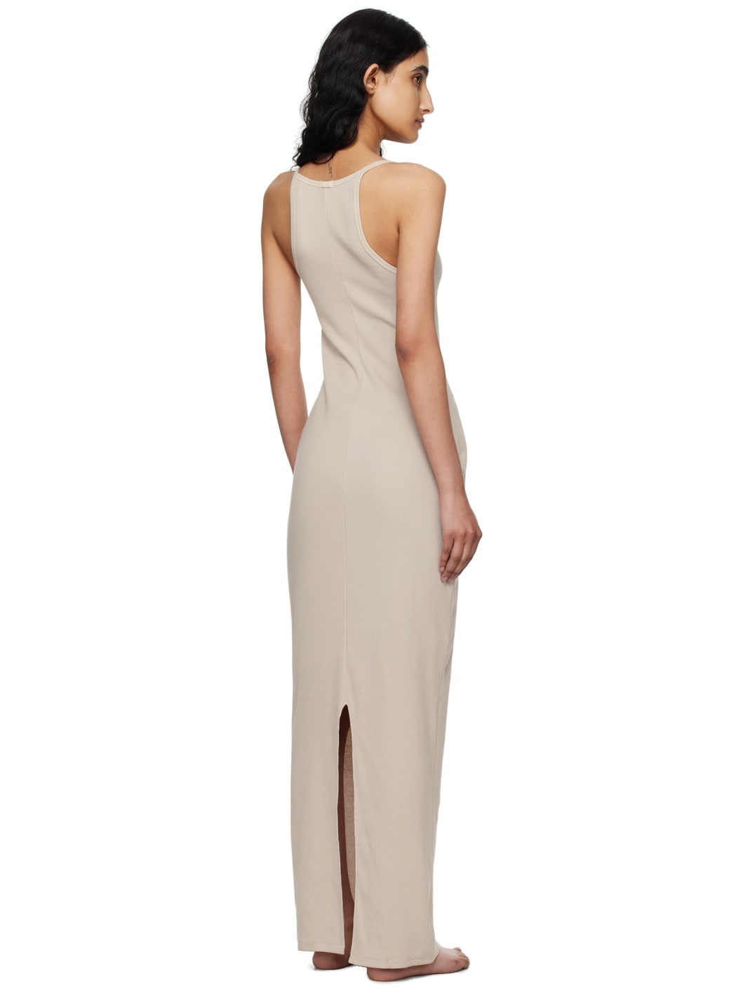 Beige Cotton Rib Long Cami Maxi Dress - 3