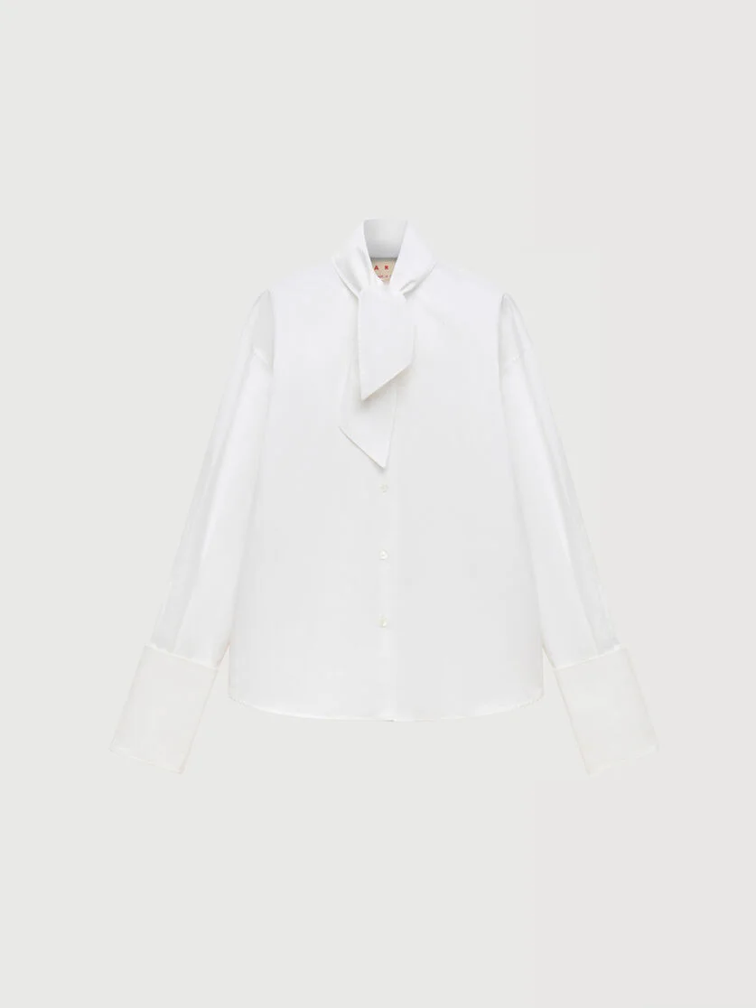 WHITE POPLIN SHIRT WITH NECK TIE - 1
