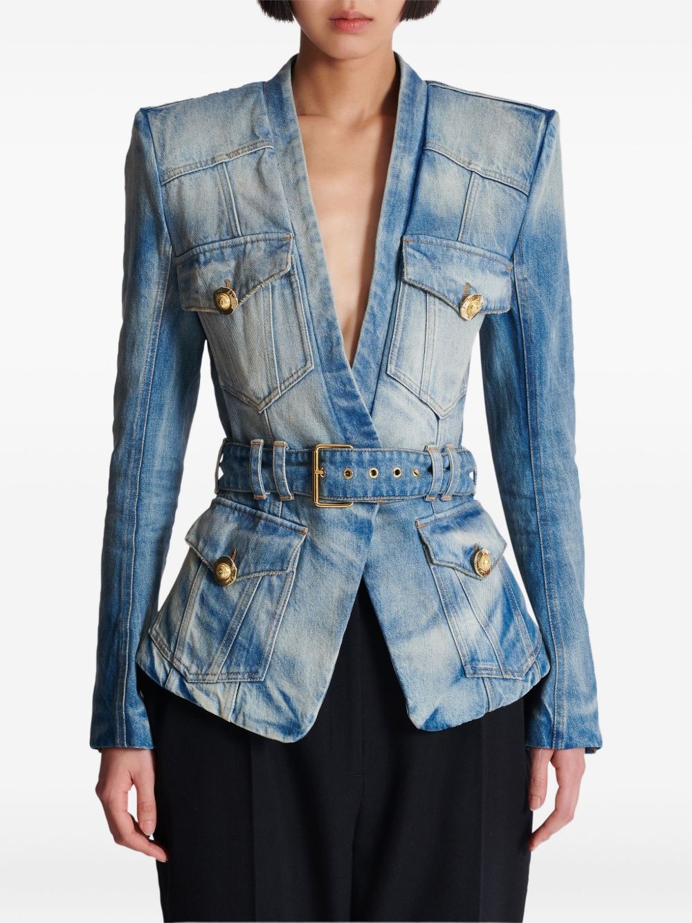 belted denim jacket - 7