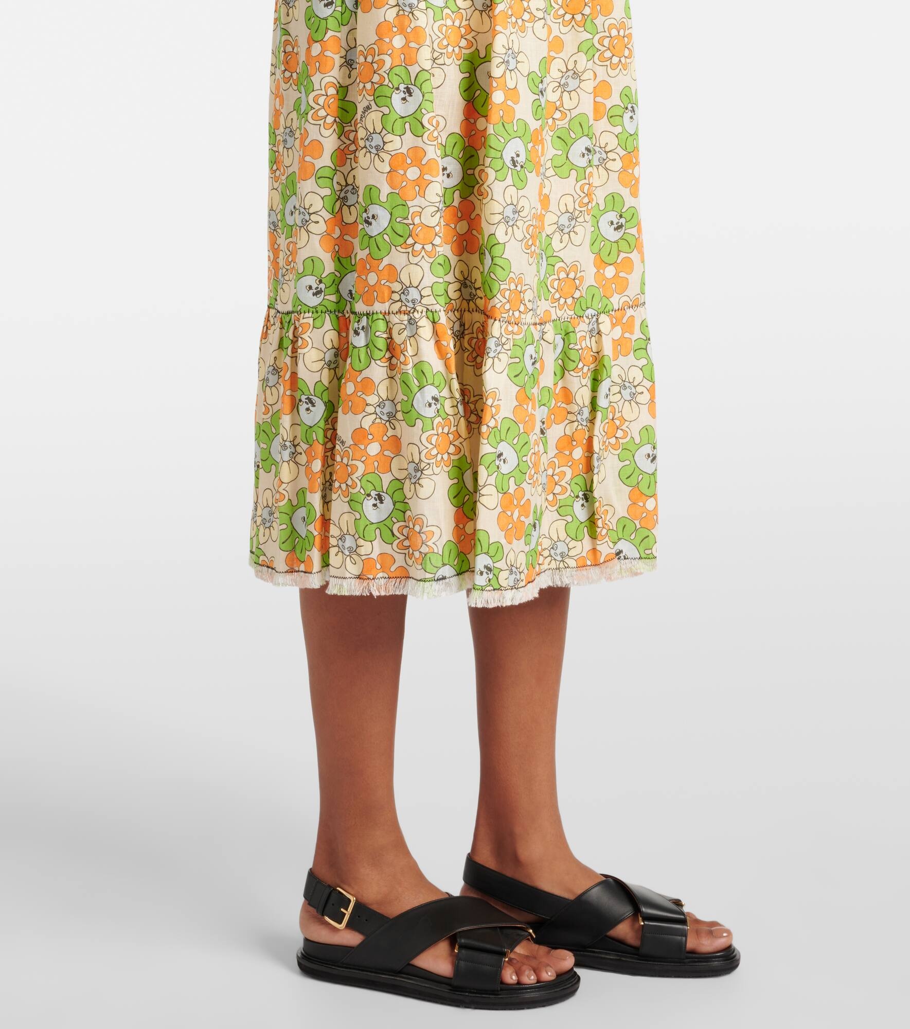 Floral linen midi skirt - 5