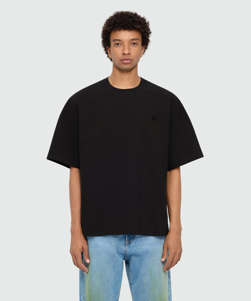 MSGM Black short-sleeve cotton jersey T-shirt with embroidered chest logo outlook