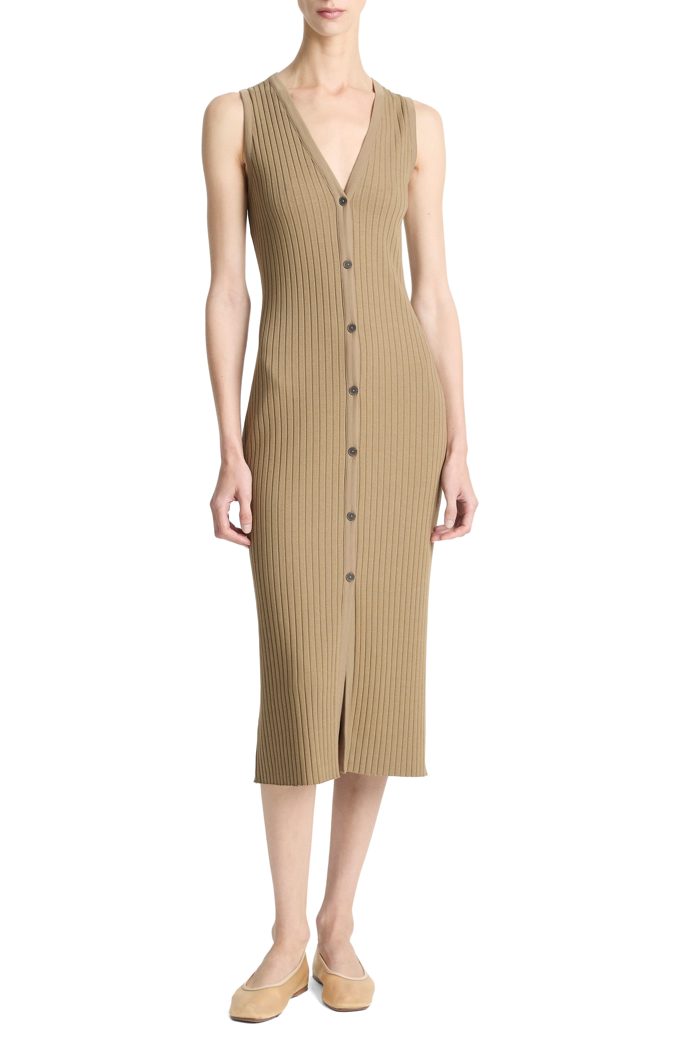 Vince Sleeveless Rib Midi Dress in Tapenade at Nordstrom - 1