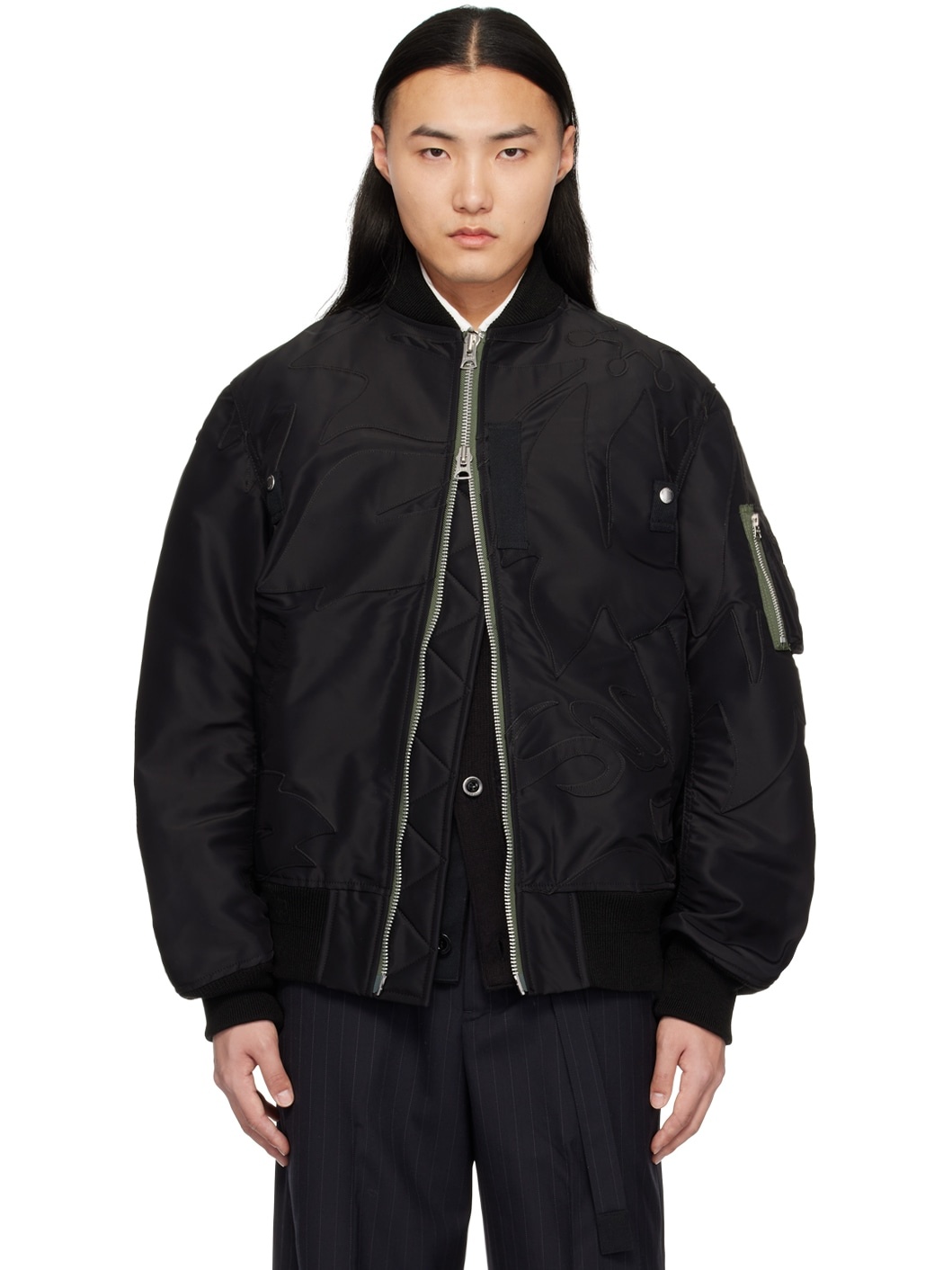 Black Patch Bomber Jacket - 1