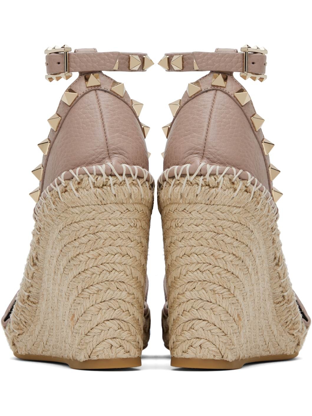 Pink Double Rockstud Grainy Calfskin Heeled Sandals - 2