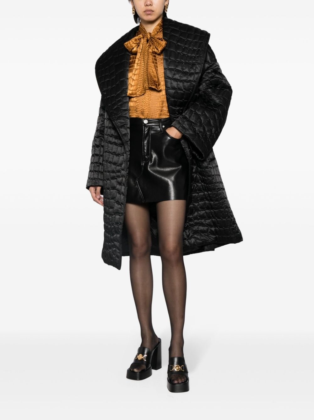 crocodile-pattern quilted coat - 2