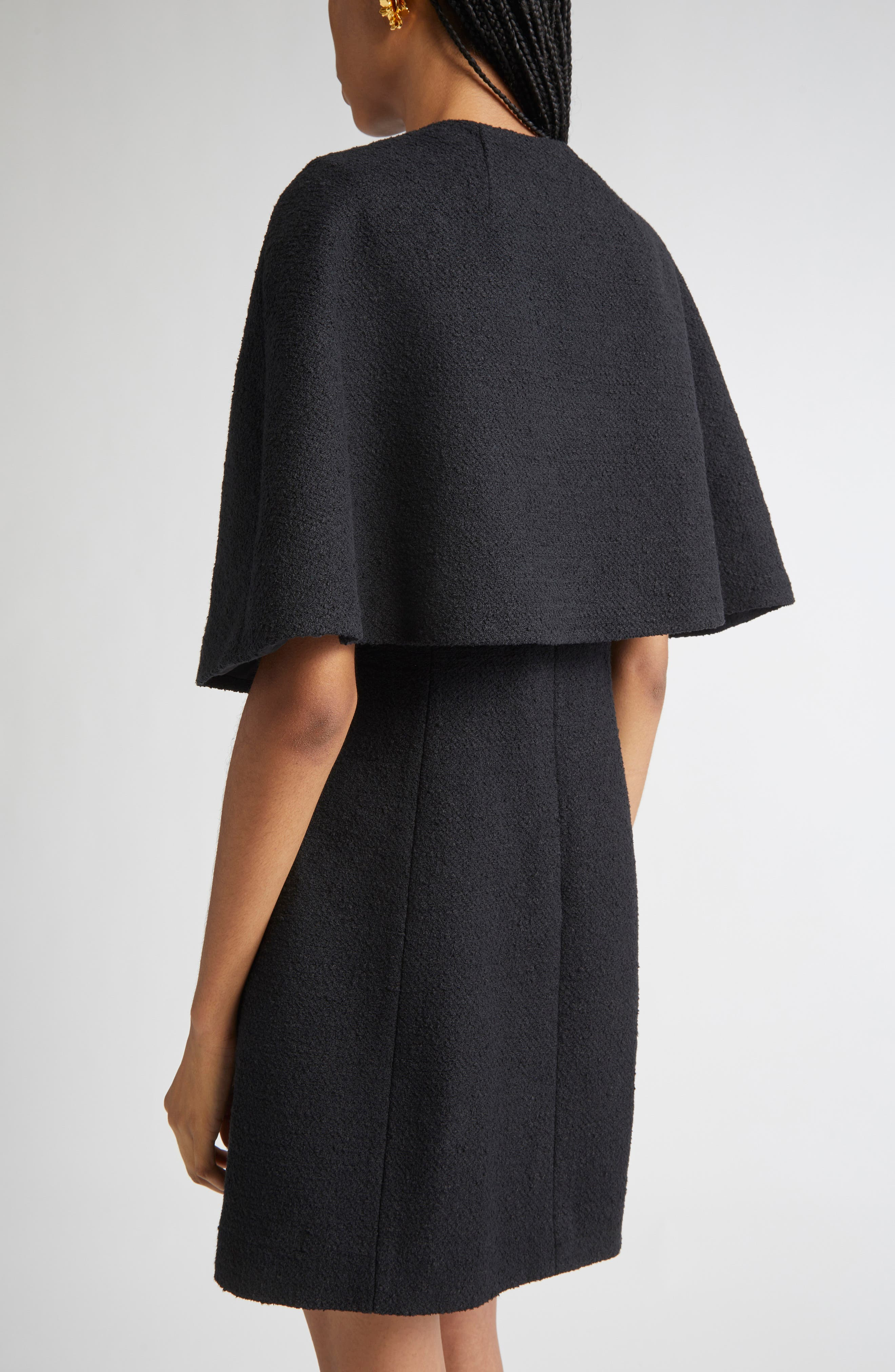 Oscar de la Renta Peony Detail Tweed Crop Cape in Black at Nordstrom - 3