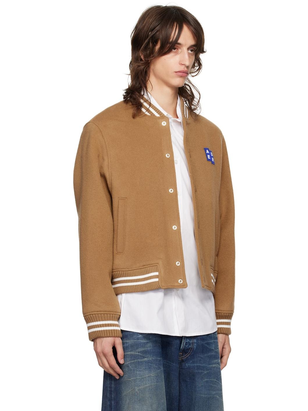 Beige TRS Tag Varsity Bomber Jacket - 2