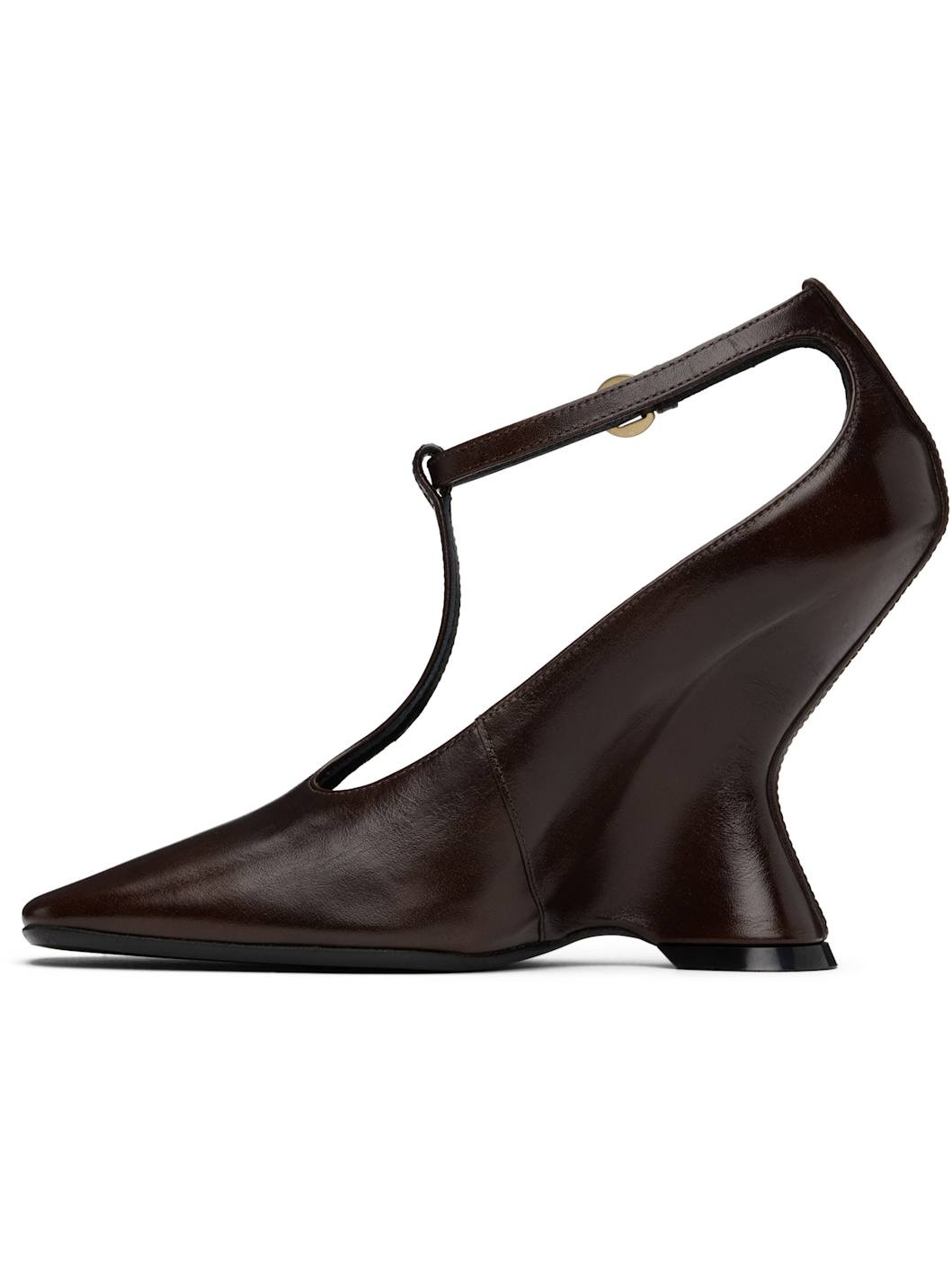 Tan Leather Wedge Mary Jane Heels - 3