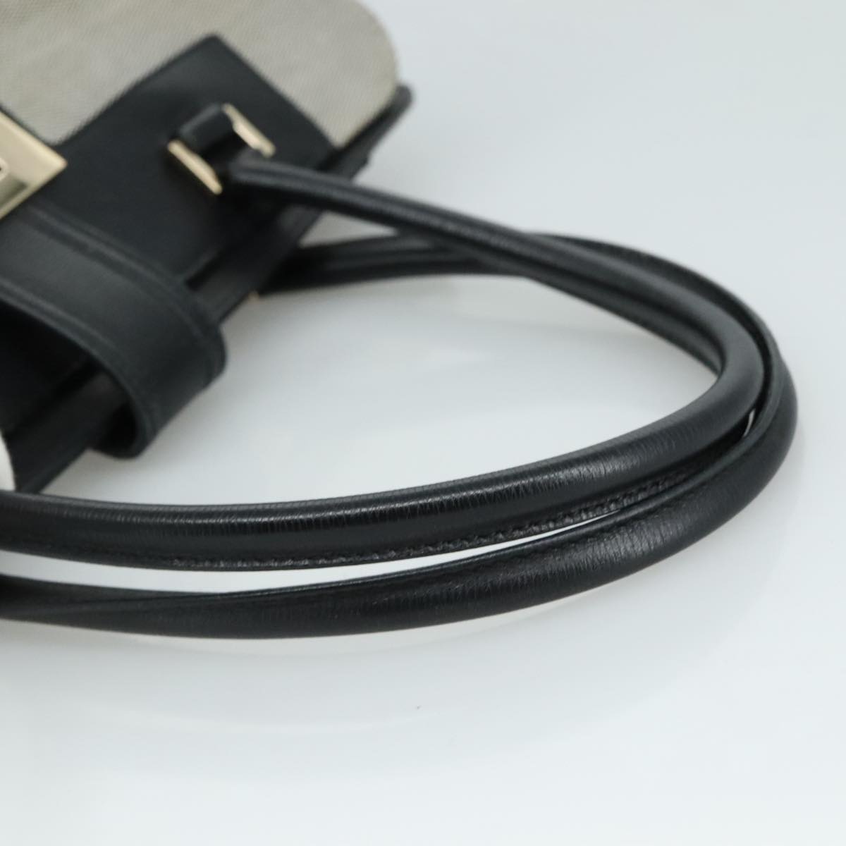GUCCI Hand Bag Canvas Leather Gray Black Gold - 7