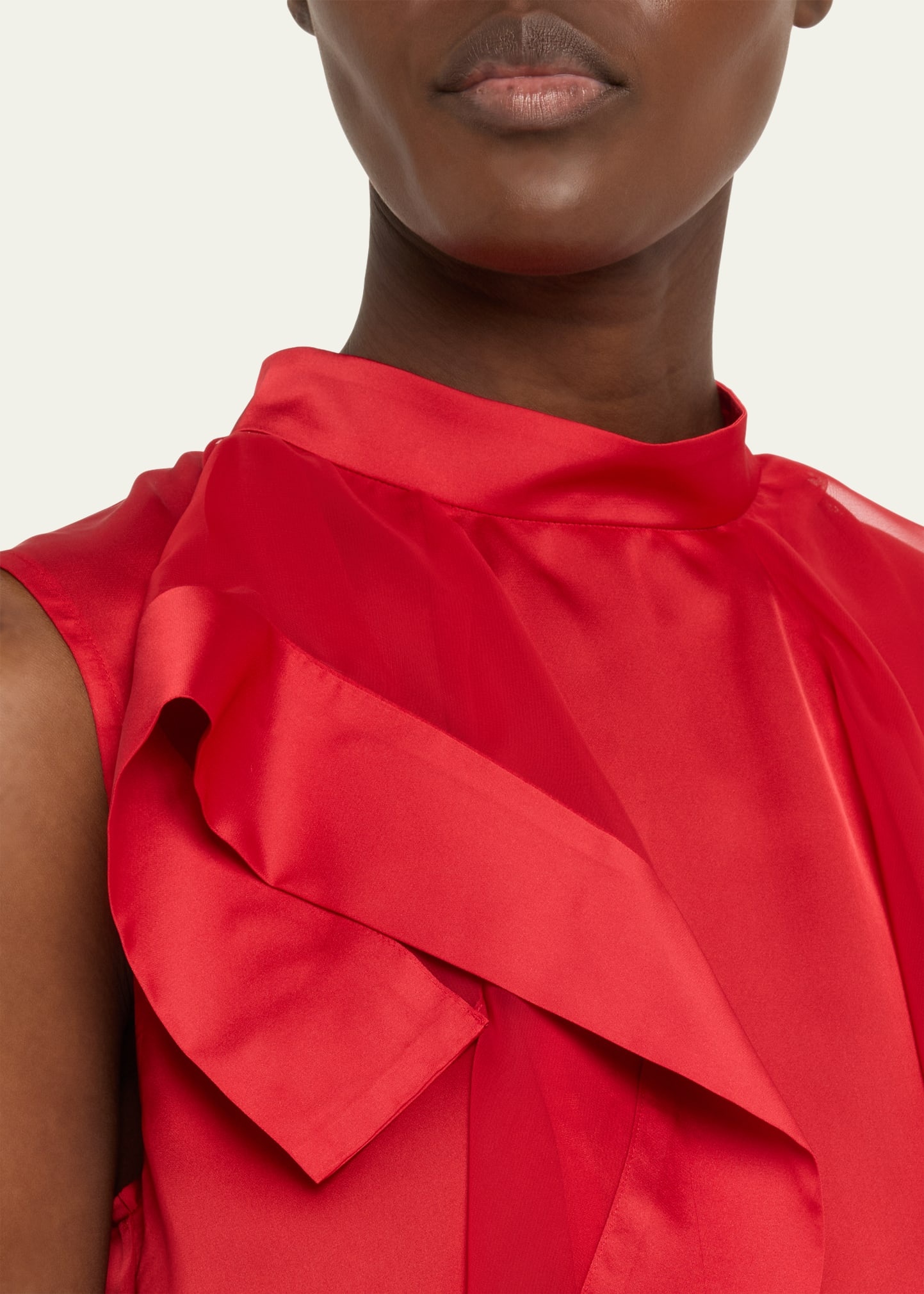 Ruffle High Neck Satin Chiffon Blouse - 5