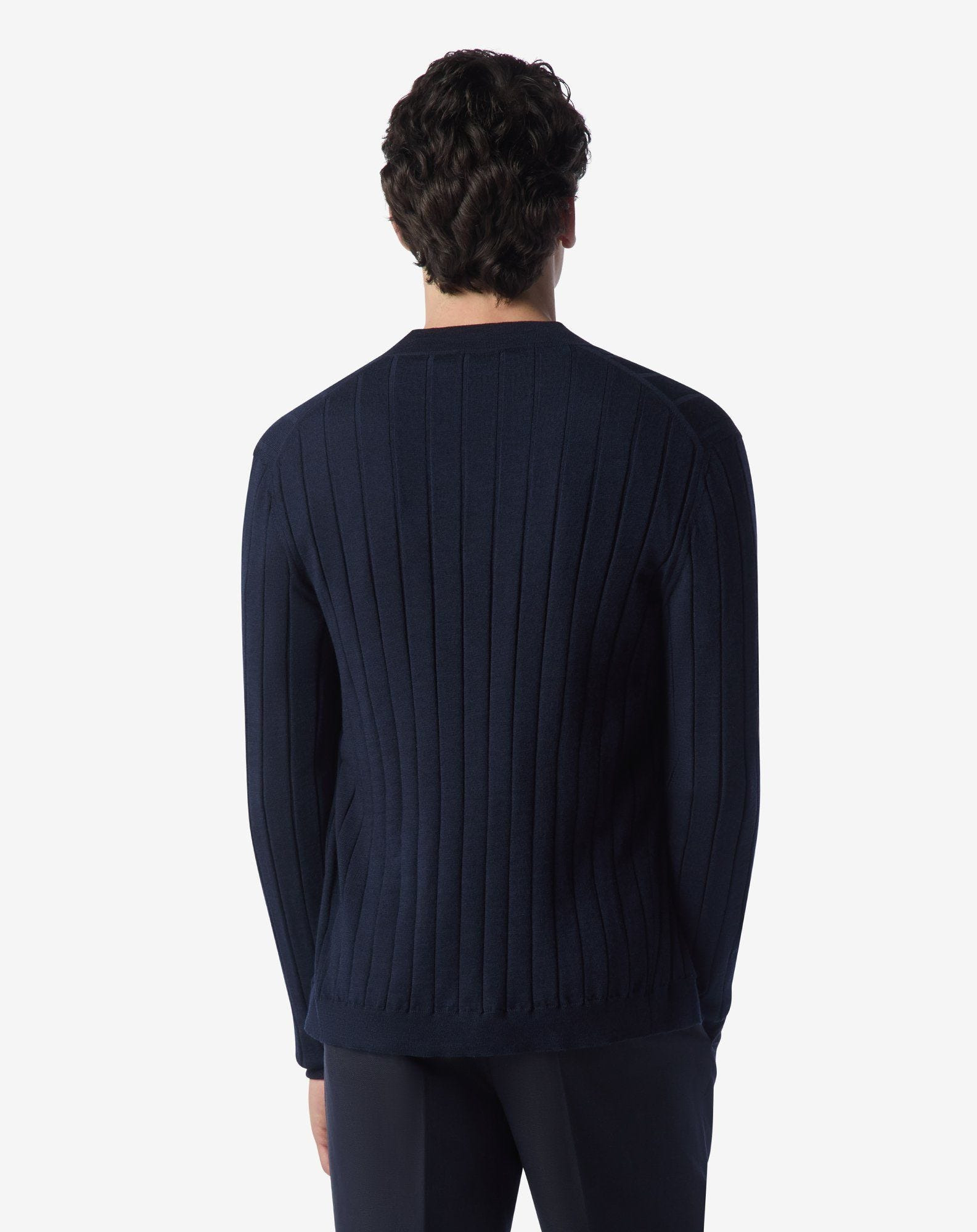 Navy blue ultra fine wool cardigan - 4