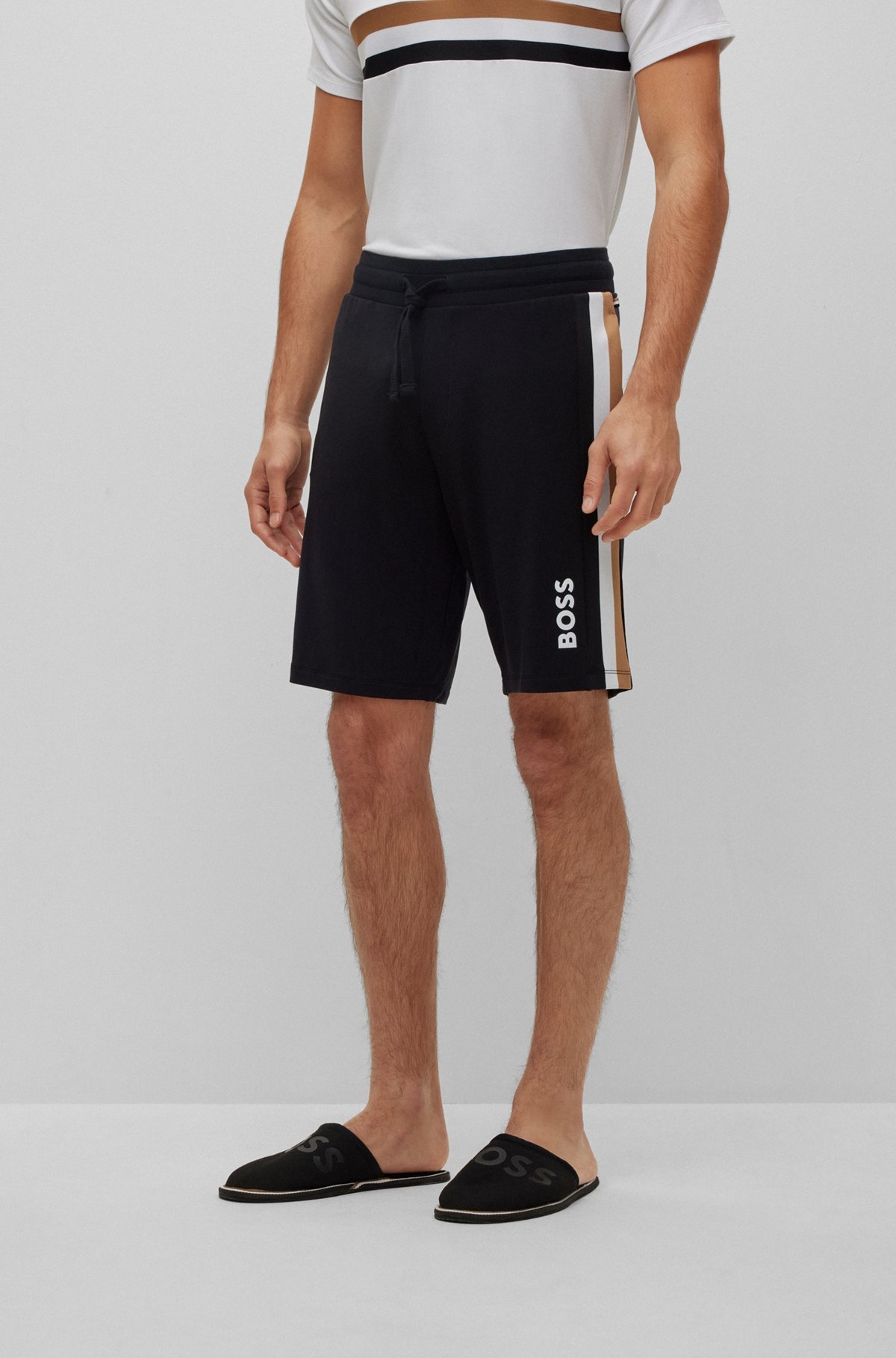 DRAWSTRING LOUNGEWEAR SHORTS WITH SIGNATURE STRIPE AND LOGO - 2